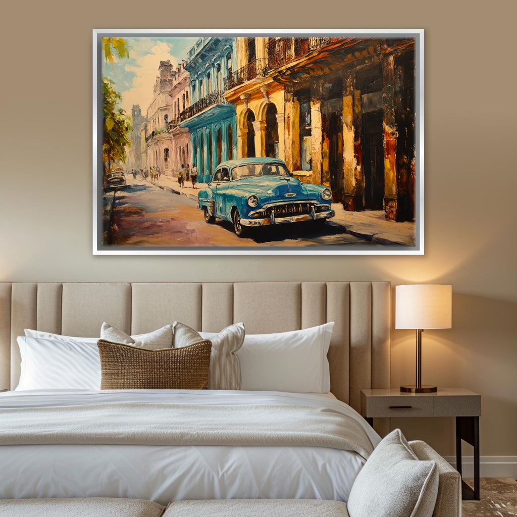 a painting of a car parked on the side of a street