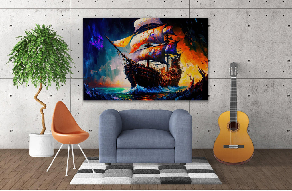 Pirate Ship Canvas – Colorful Kids Room Wall Art With Vibrant Pirate Painting