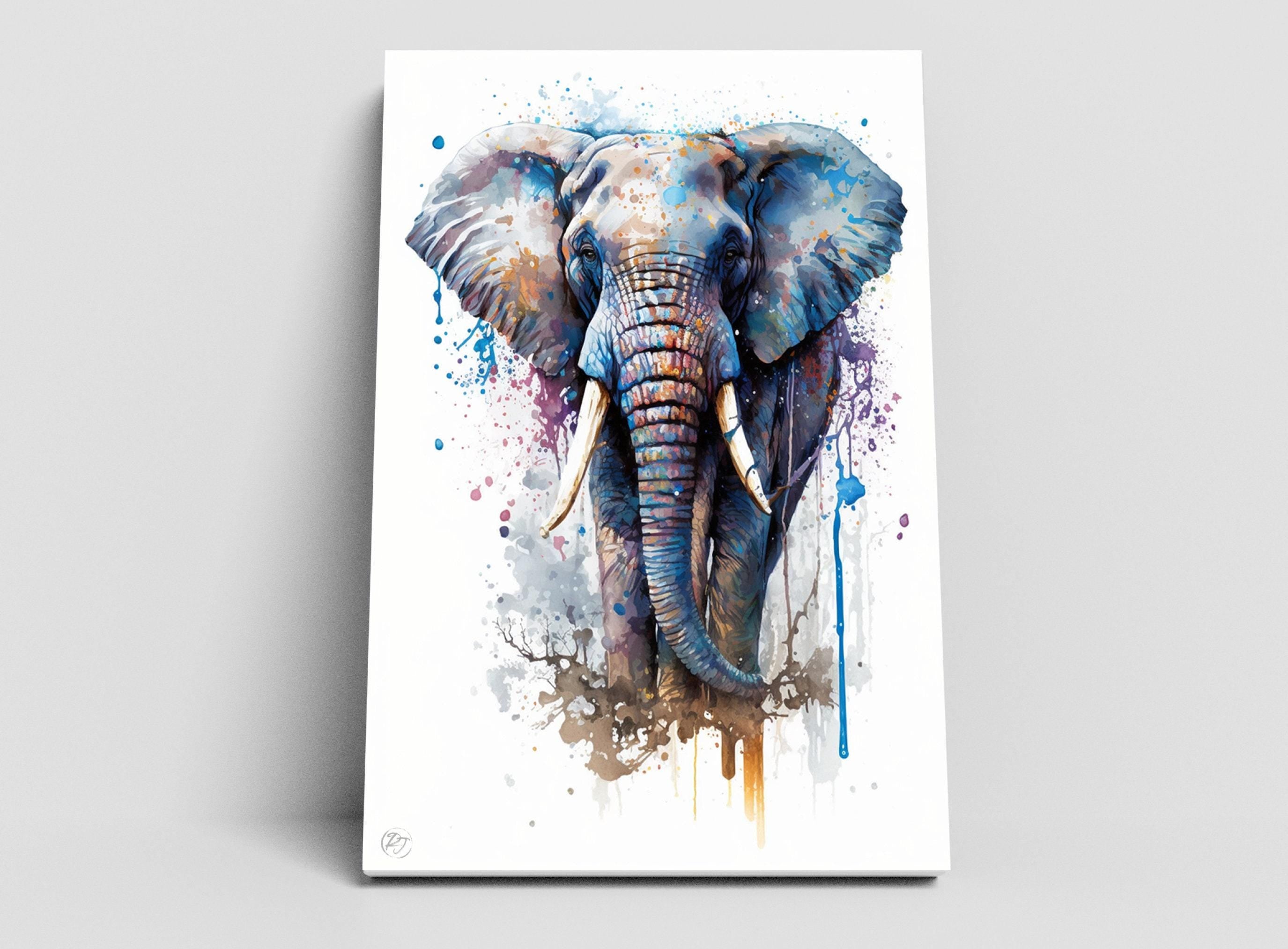 Elephant Majesty: Wildlife Watercolor Painting, Giclee Print on Canvas, Artist Paper, Watercolor Paper, Available in Extra Large Sizes