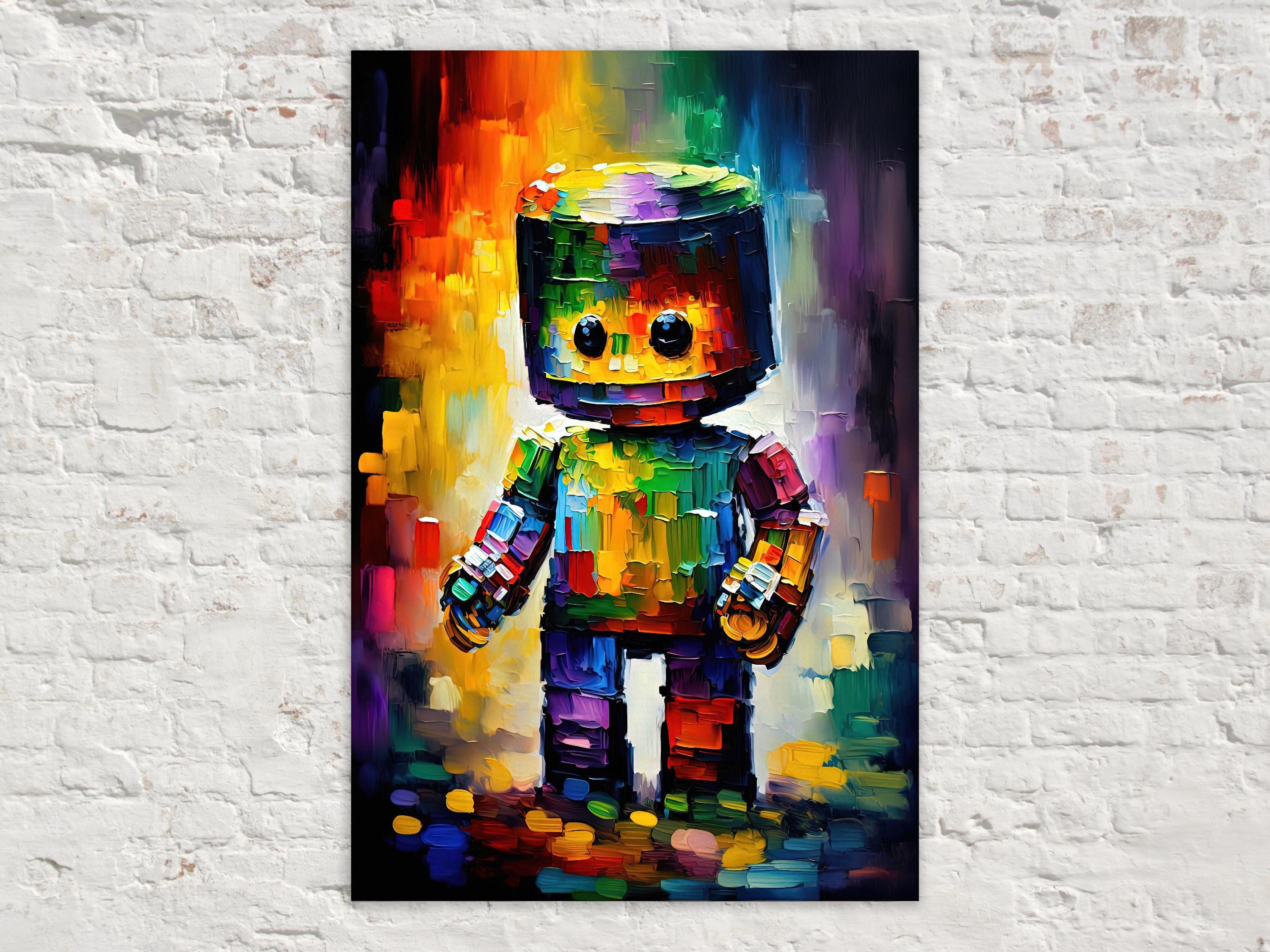 Cute Robot Art - Kids Robot Painting | Whimsical Nursery Room Decor Print
