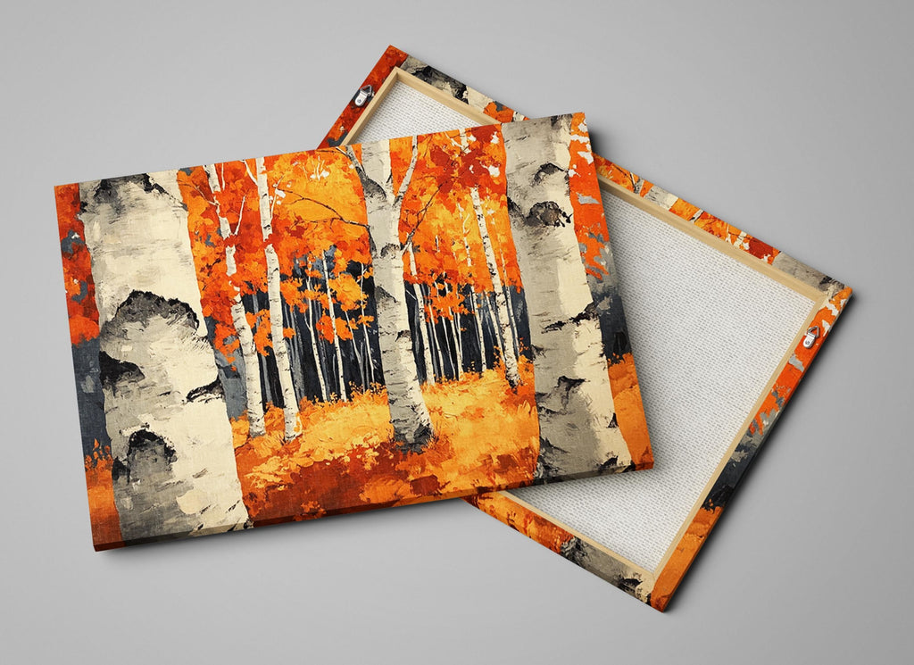Birch Trees Wall Art – Extra Large Canvas | Framed Fall Colors Painting, Ready to Hang