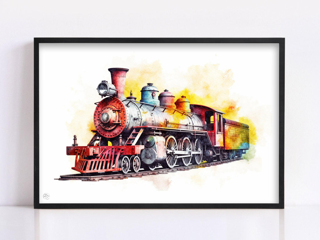 Train Travel Dreams: Watercolor Locomotive Painting, Giclee Print on Canvas, Artist Paper, Watercolor Paper, Available in Extra Large Sizes