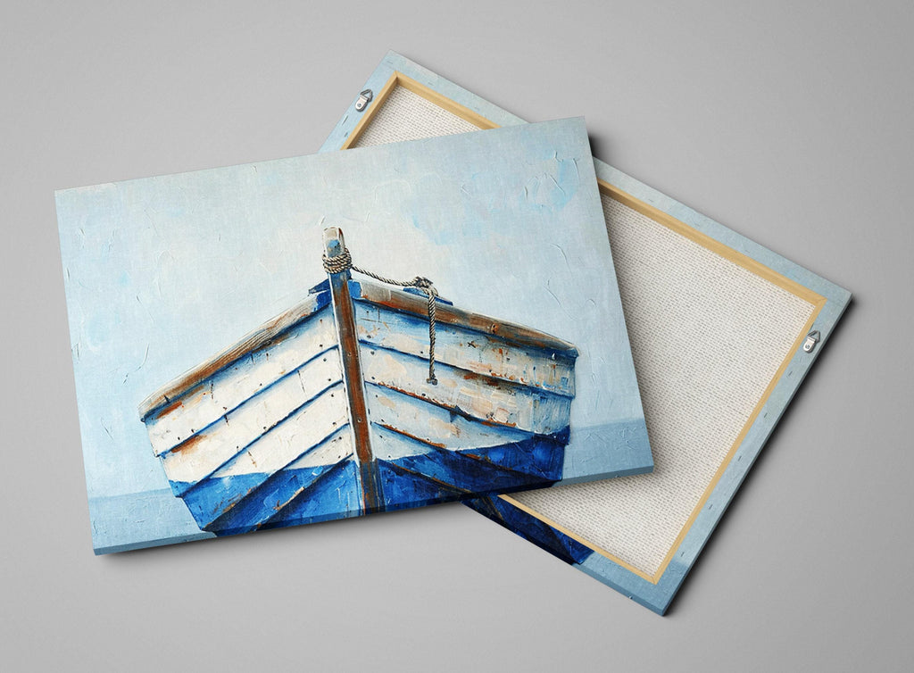 Blue White Wooden Boat - Nautical Wall Art | Large Gallery Wrapped Canvas Print