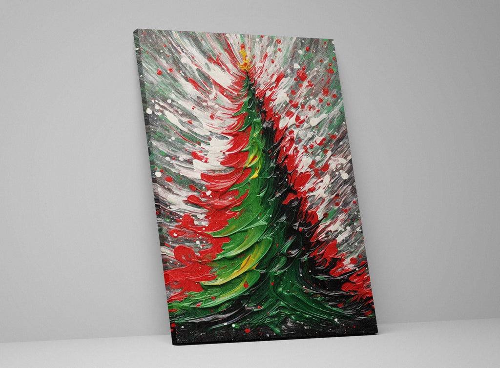 Abstract Christmas Tree Art | Festive Holiday Wall Art - Colorful Tree Print on Artist Canvas