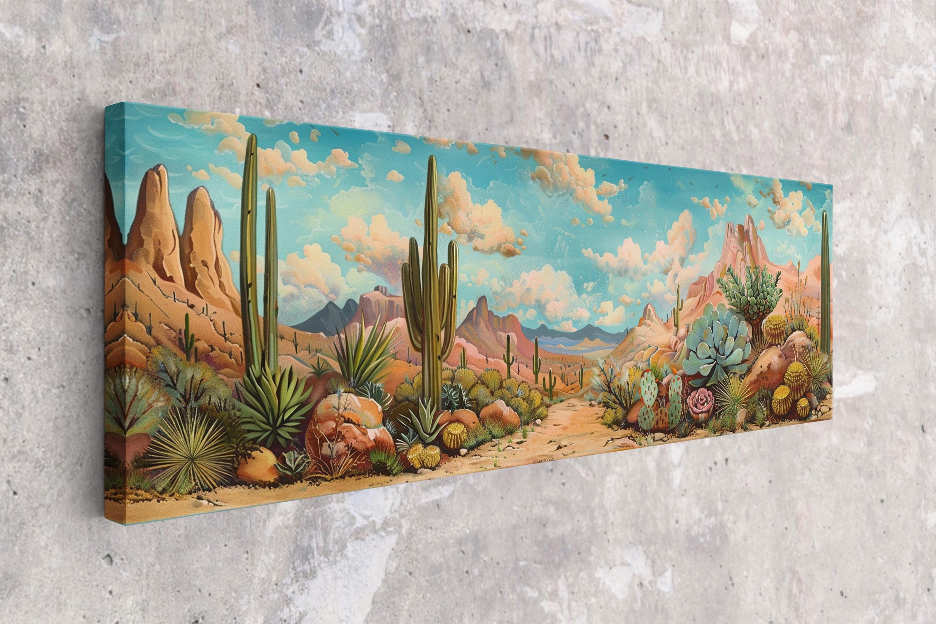 a painting of a desert scene on a wall