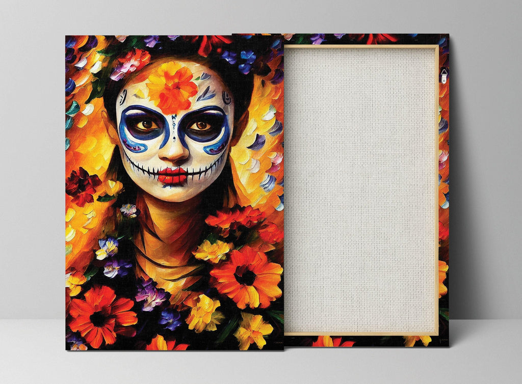 Day of the Dead Canvas Print – Sugar Skull Wall Art | Floral Skull Canvas Decor