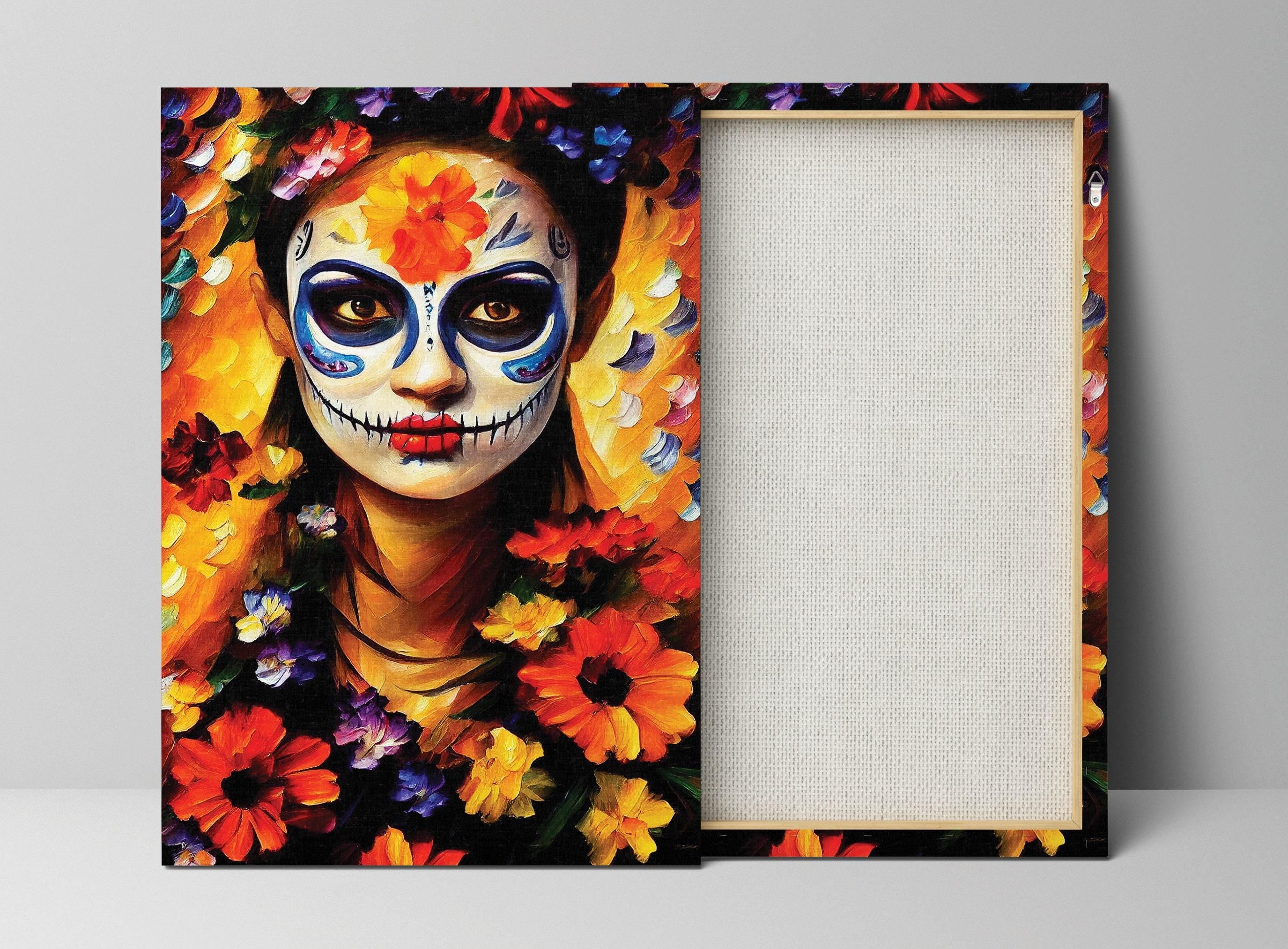 Day of the Dead Canvas Print – Sugar Skull Wall Art | Floral Skull Canvas Decor