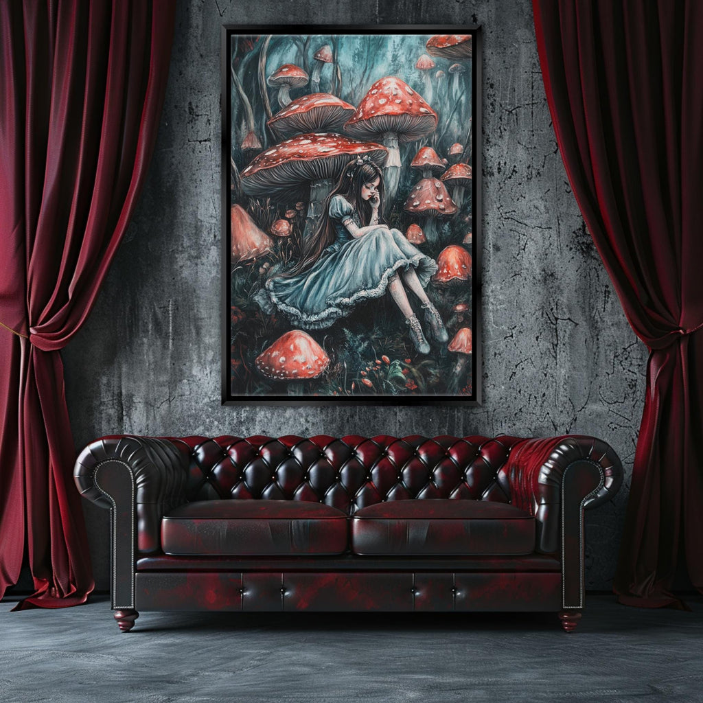 a painting of a woman sitting on a couch