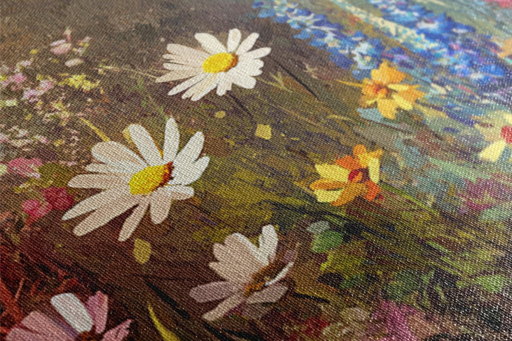 a close up of a painting with flowers on it