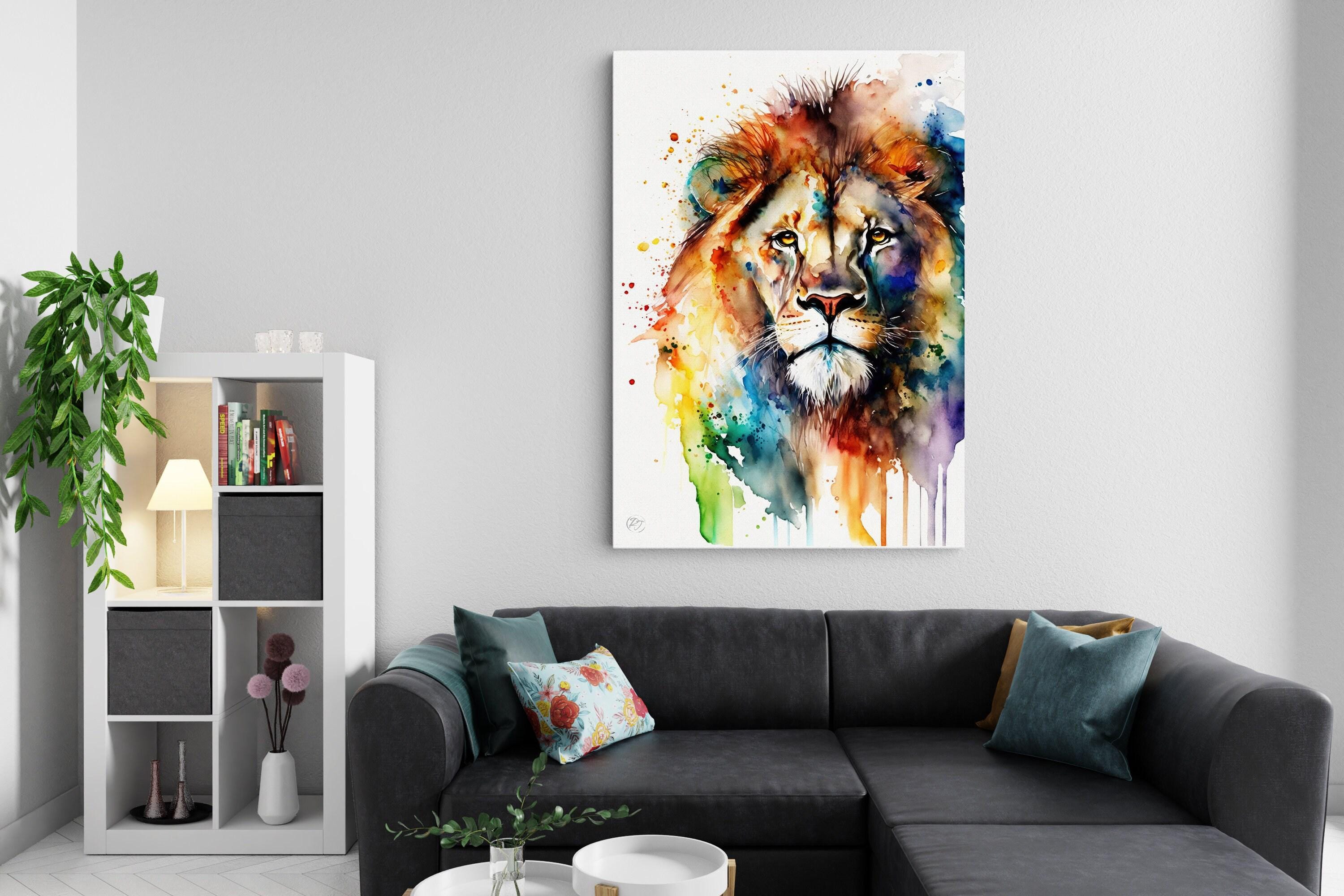Lion Watercolor Art Print, Nursery Animal Canvas Print, Wildlife Decor, Framed Kids Wall Art