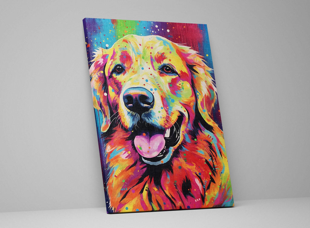 Golden Retriever Canvas - Large Colorful Dog Wall Art Print With Wood Frame