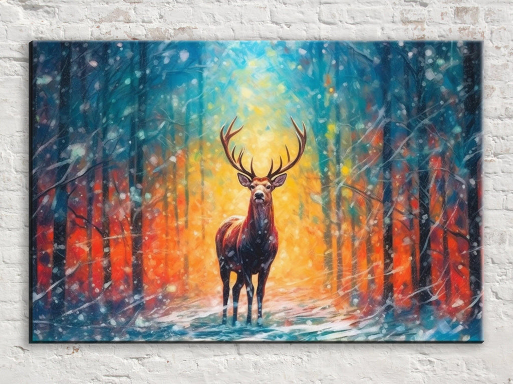 Christmas Reindeer Canvas | Large Rustic Christmas Print - Gallery Wrapped Art