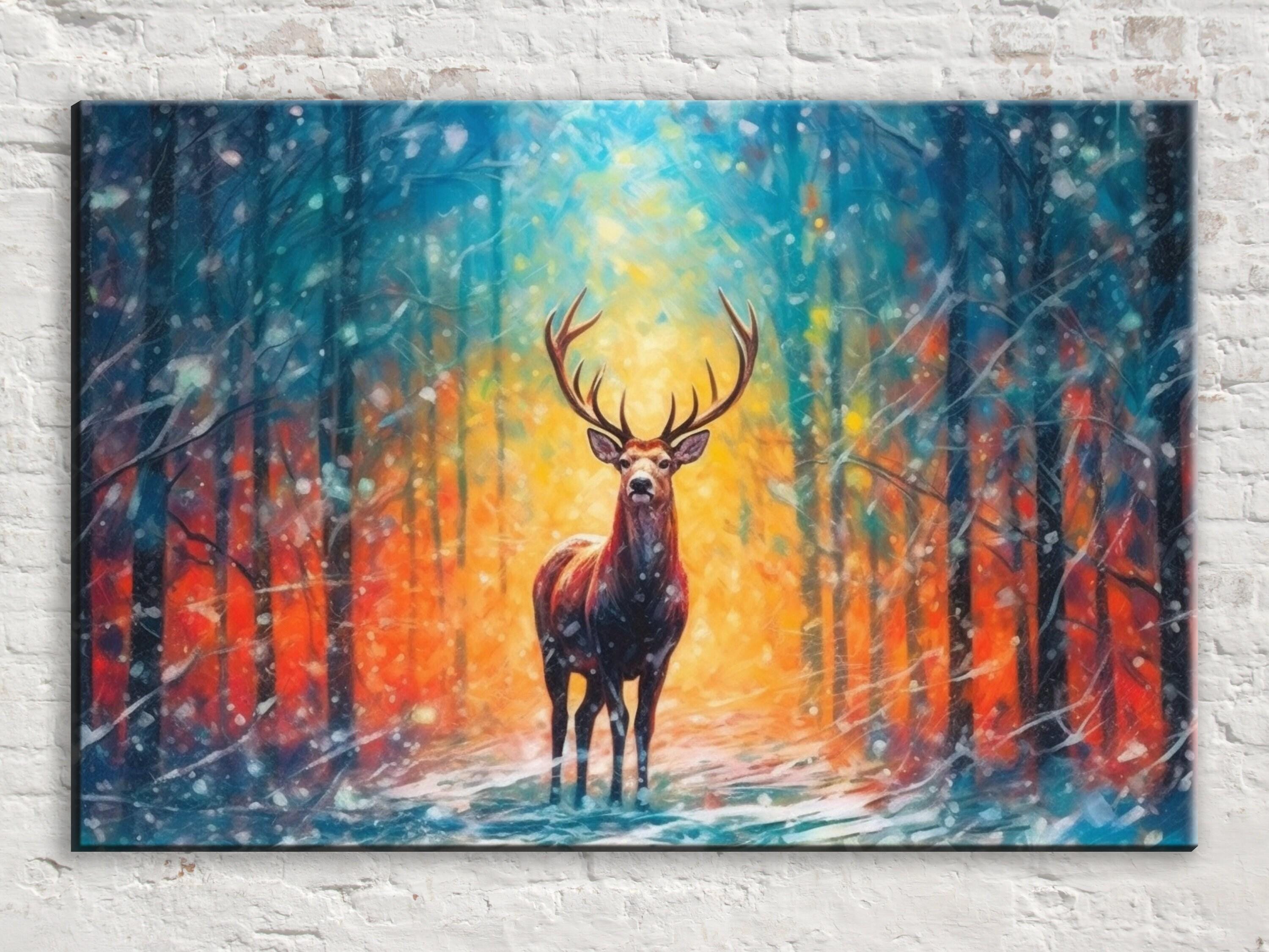 Christmas Reindeer Canvas | Large Rustic Christmas Print - Gallery Wrapped Art