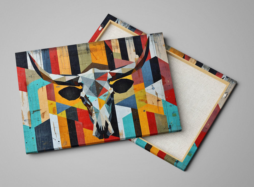 Retro Cow Skull Art - Large Canvas Wall Decor | Mid Century Modern Southwest Style