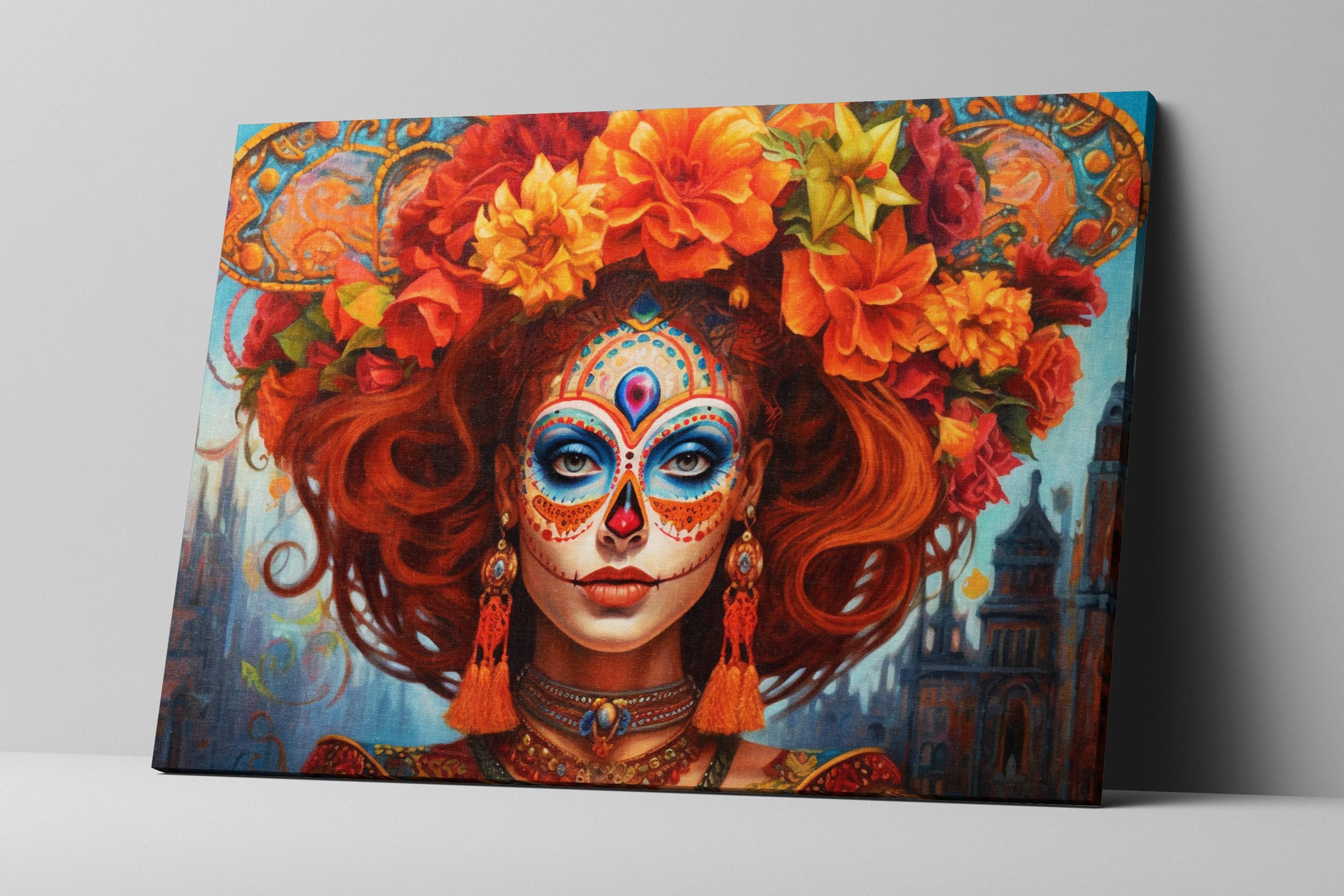 Day of the Dead Canvas – Large Floral Skull Canvas Print | Mexican Heritage Art