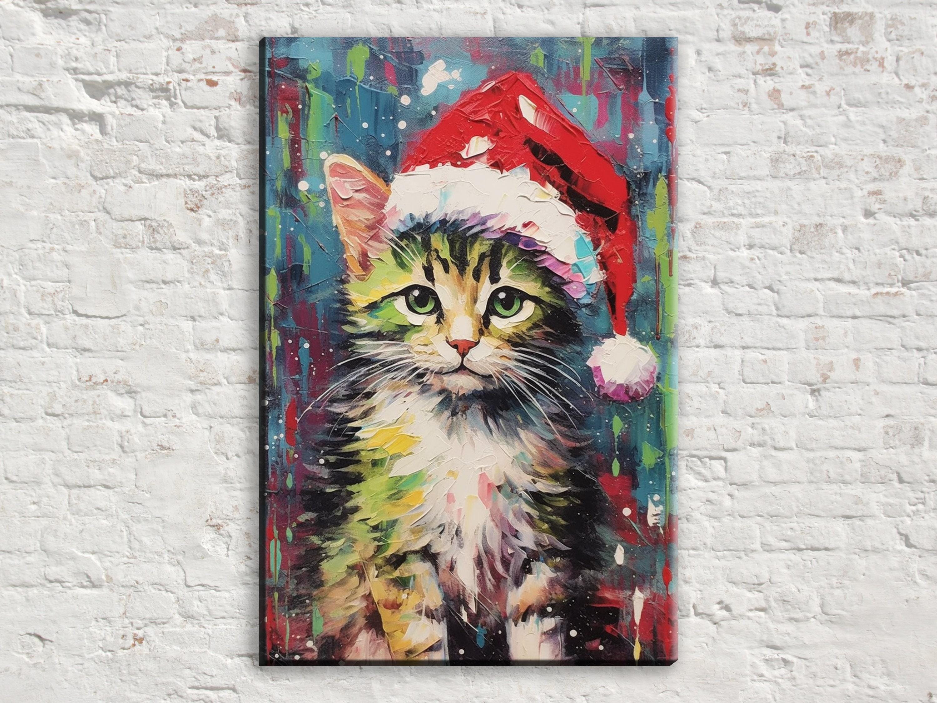 Christmas Kitten Art Print – Cute Holiday Kitten Print on Gallery Wrapped Canvas