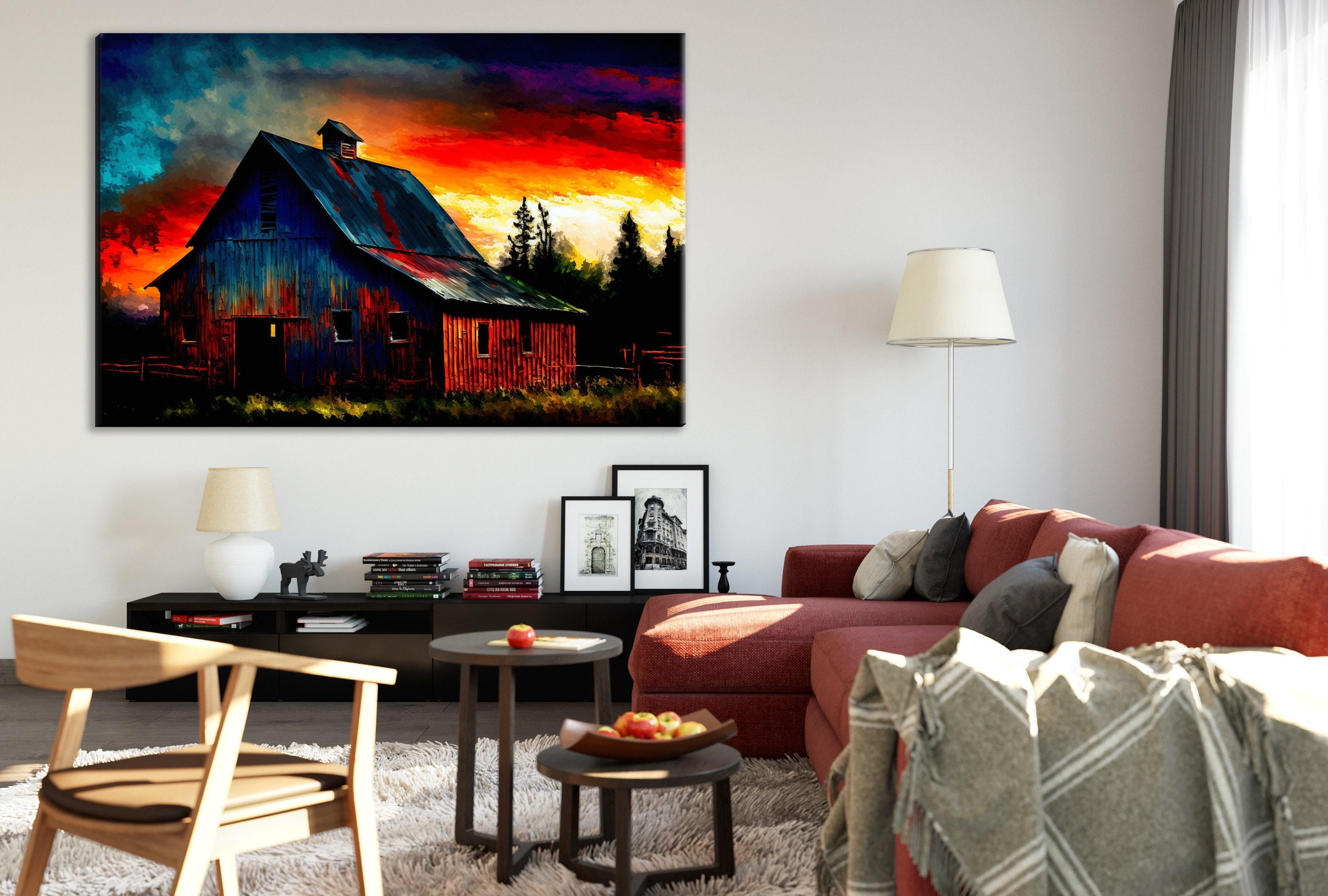 Farmhouse Canvas Art - Vintage Farm Landscape Art | Large Canvas Print With Wood Frame