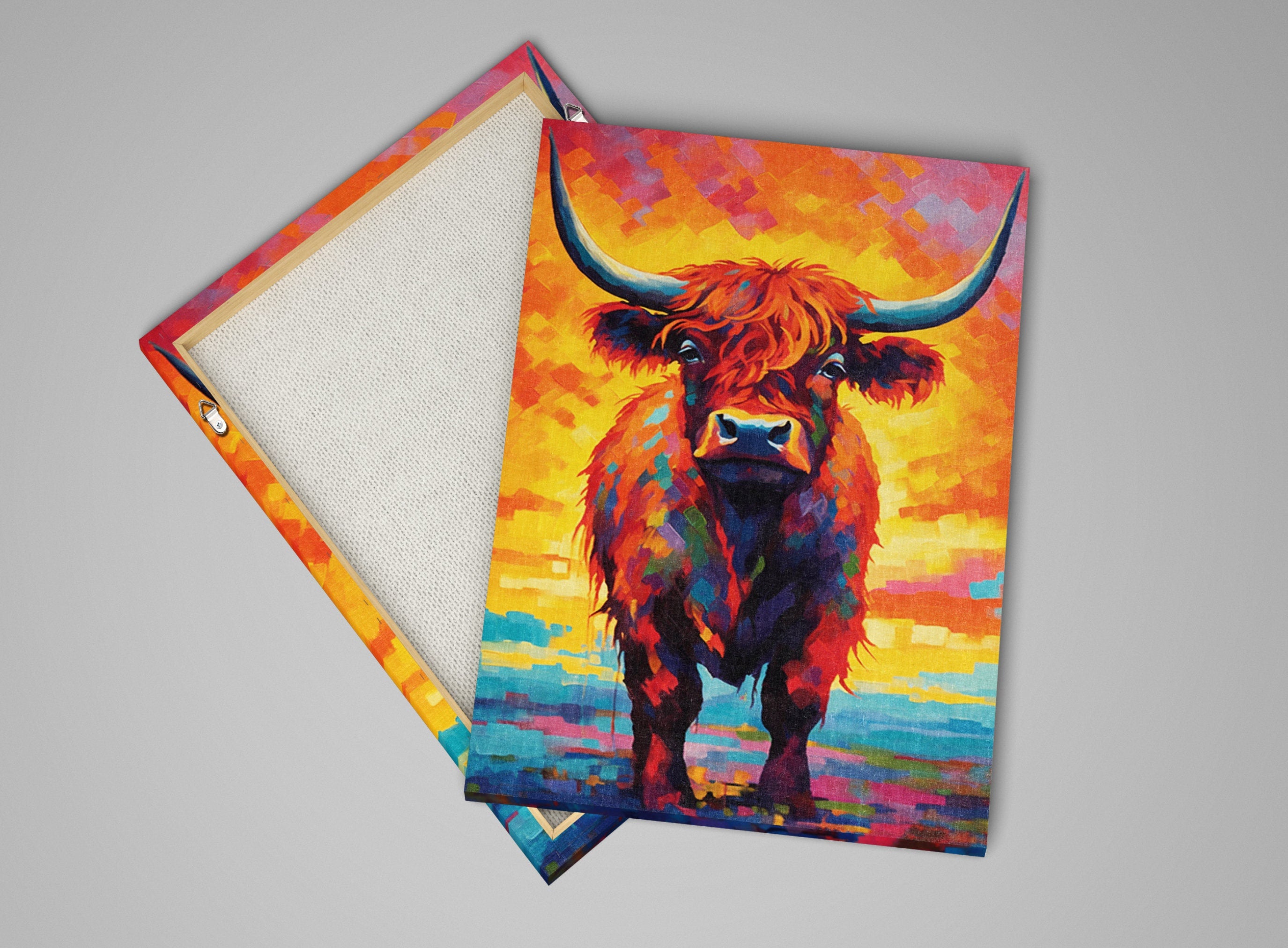 Highland Cow Canvas – Large Farmhouse Wall Art | Rustic Scottish Decor
