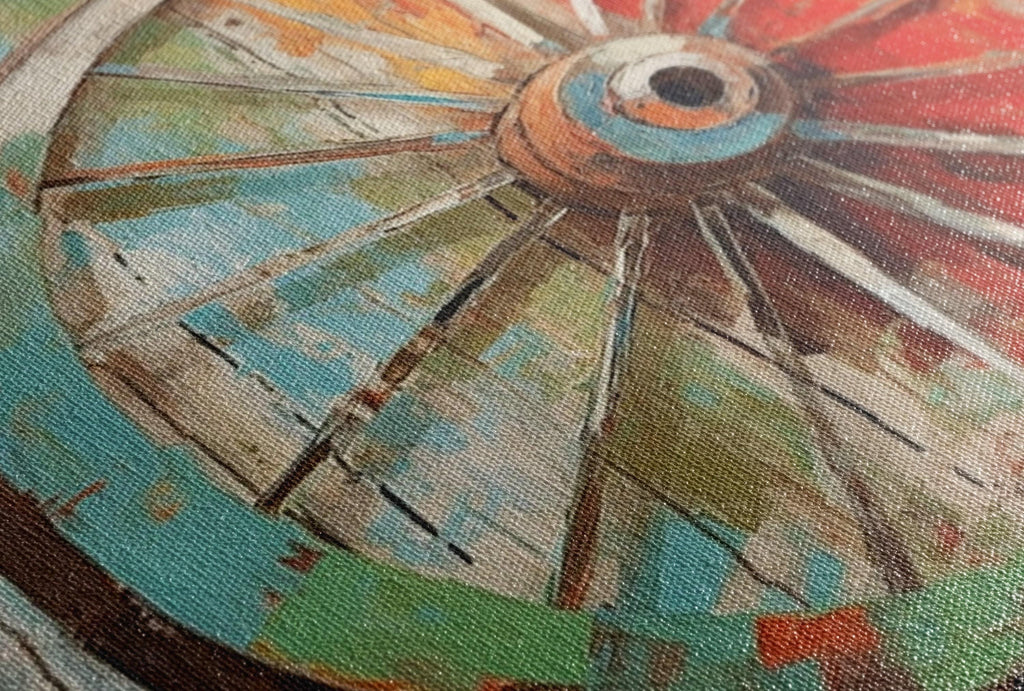 Wagon Wheel Wall Art – Rustic Elegance Farmhouse Canvas Art, Large Gallery Wrapped Print