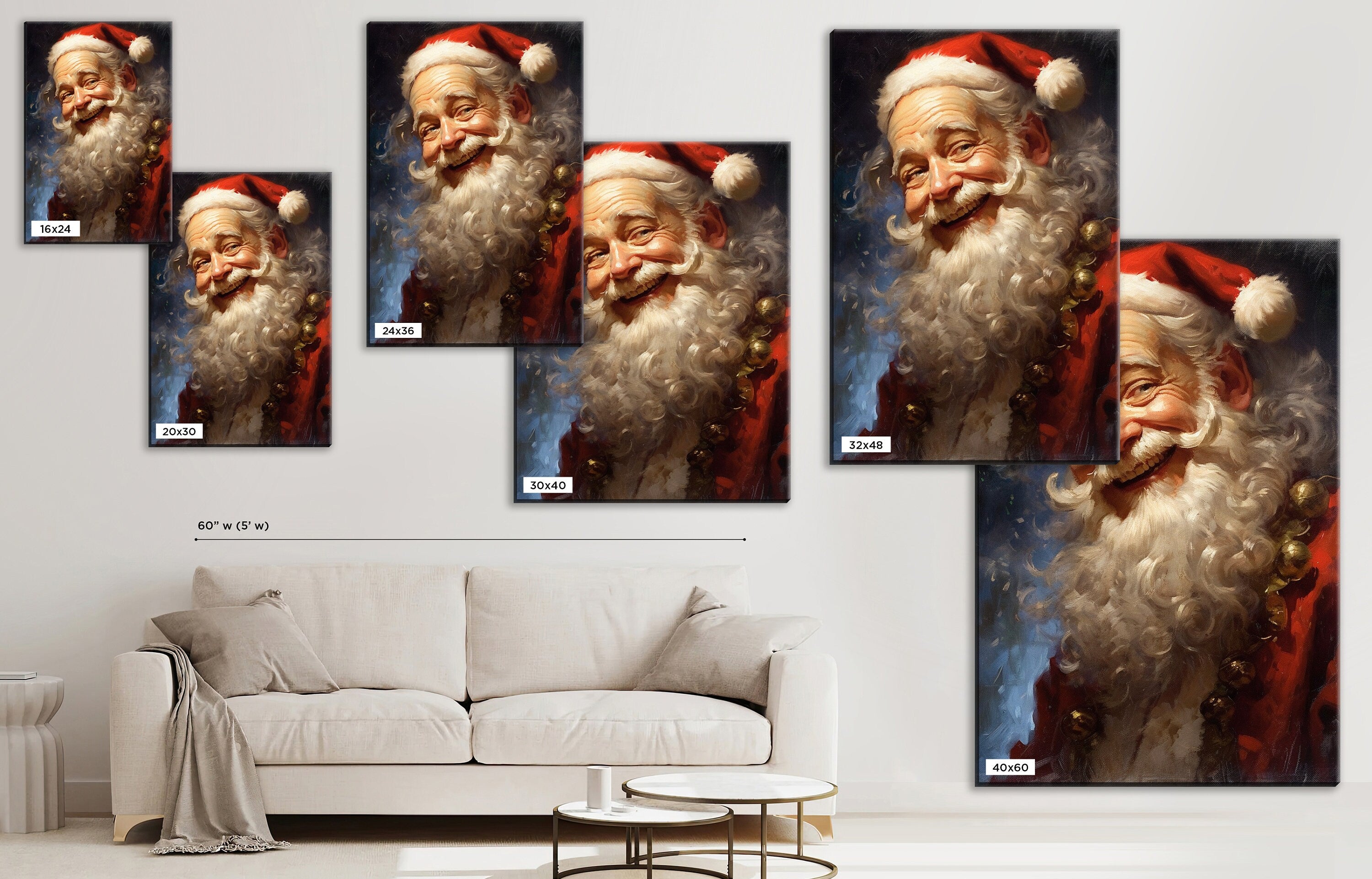 Vintage Santa Claus | Classic Santa Painting on Gallery Wrapped Canvas - Large Giclee Print