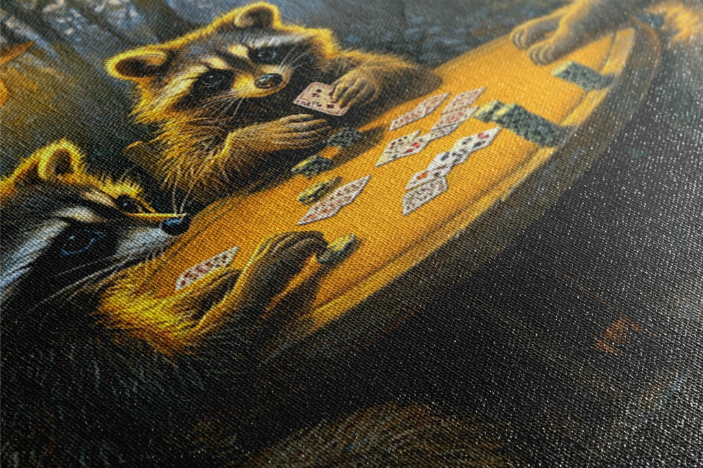 Raccoons Playing Poker Art – Extra Large Canvas | Framed Wall Art for Game Room