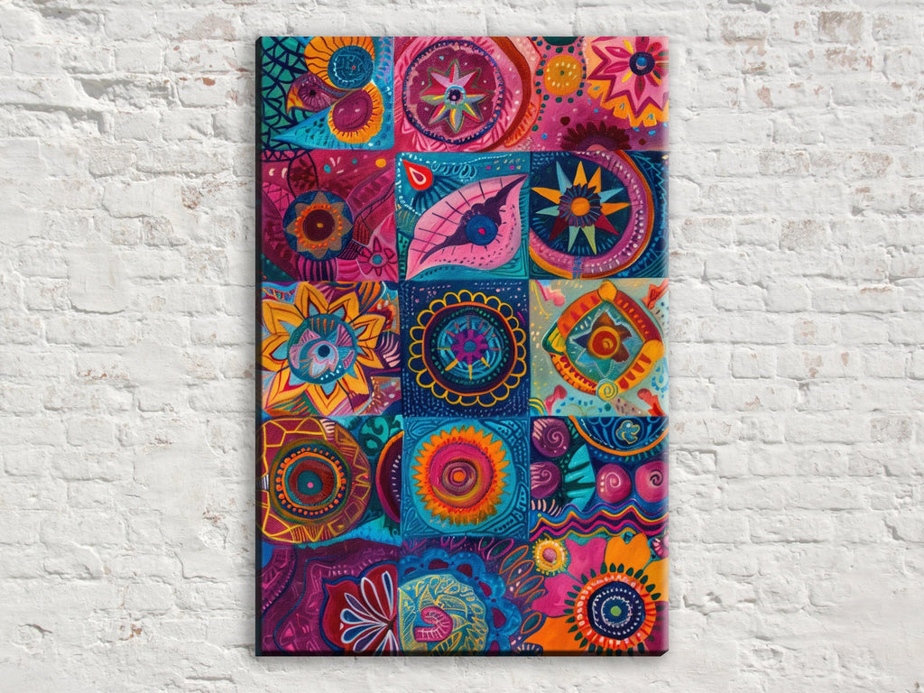 Boho Wall Art - Vibrant Bohemian Canvas Print | Extra Large Quilt Style Art