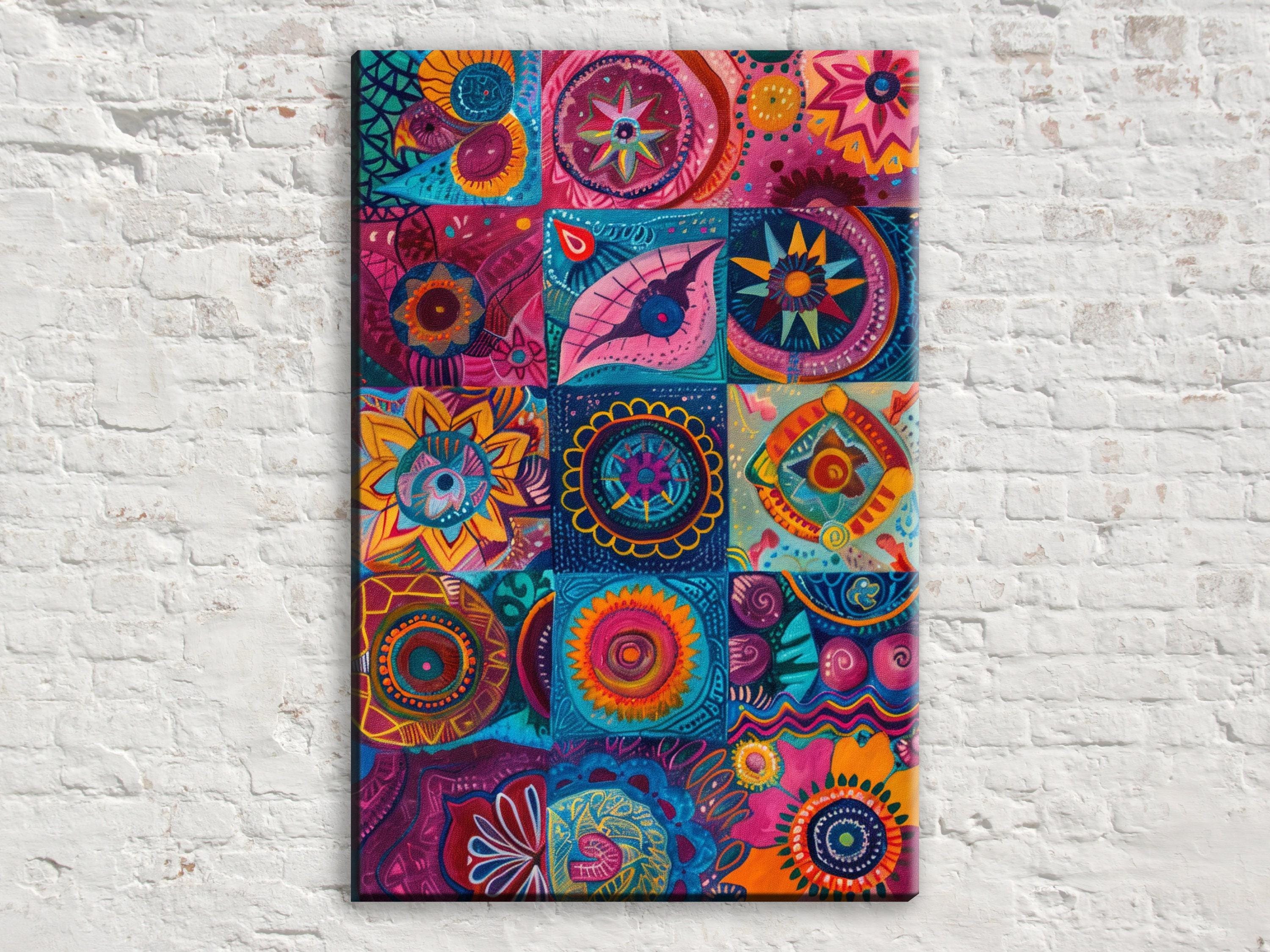 Boho Wall Art - Vibrant Bohemian Canvas Print | Extra Large Quilt Style Art