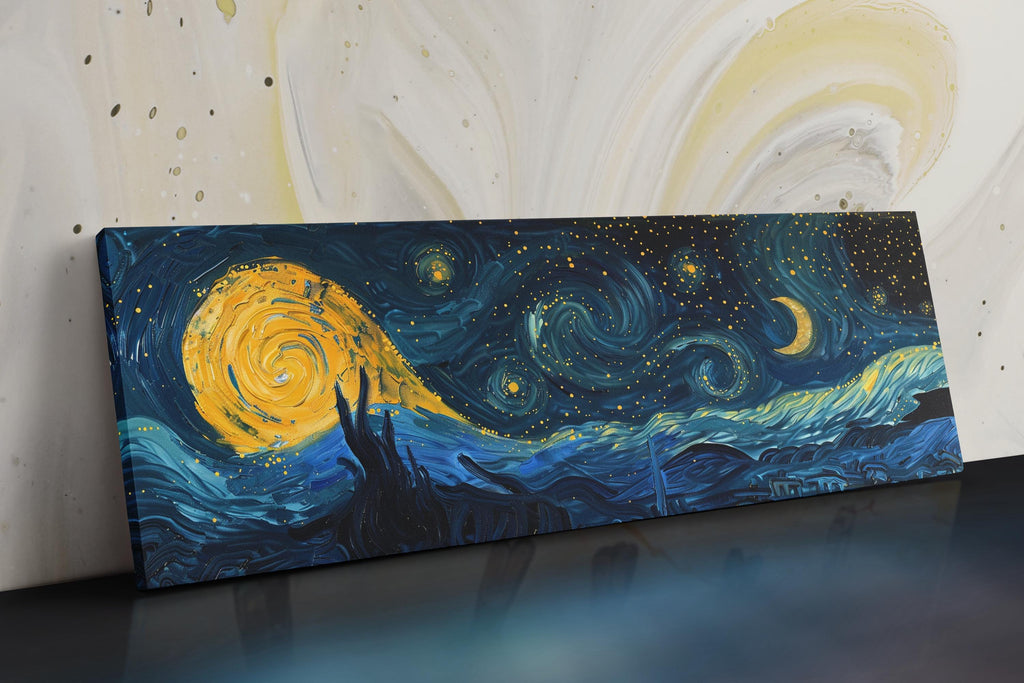 a painting of a starry night with a lighthouse in the foreground