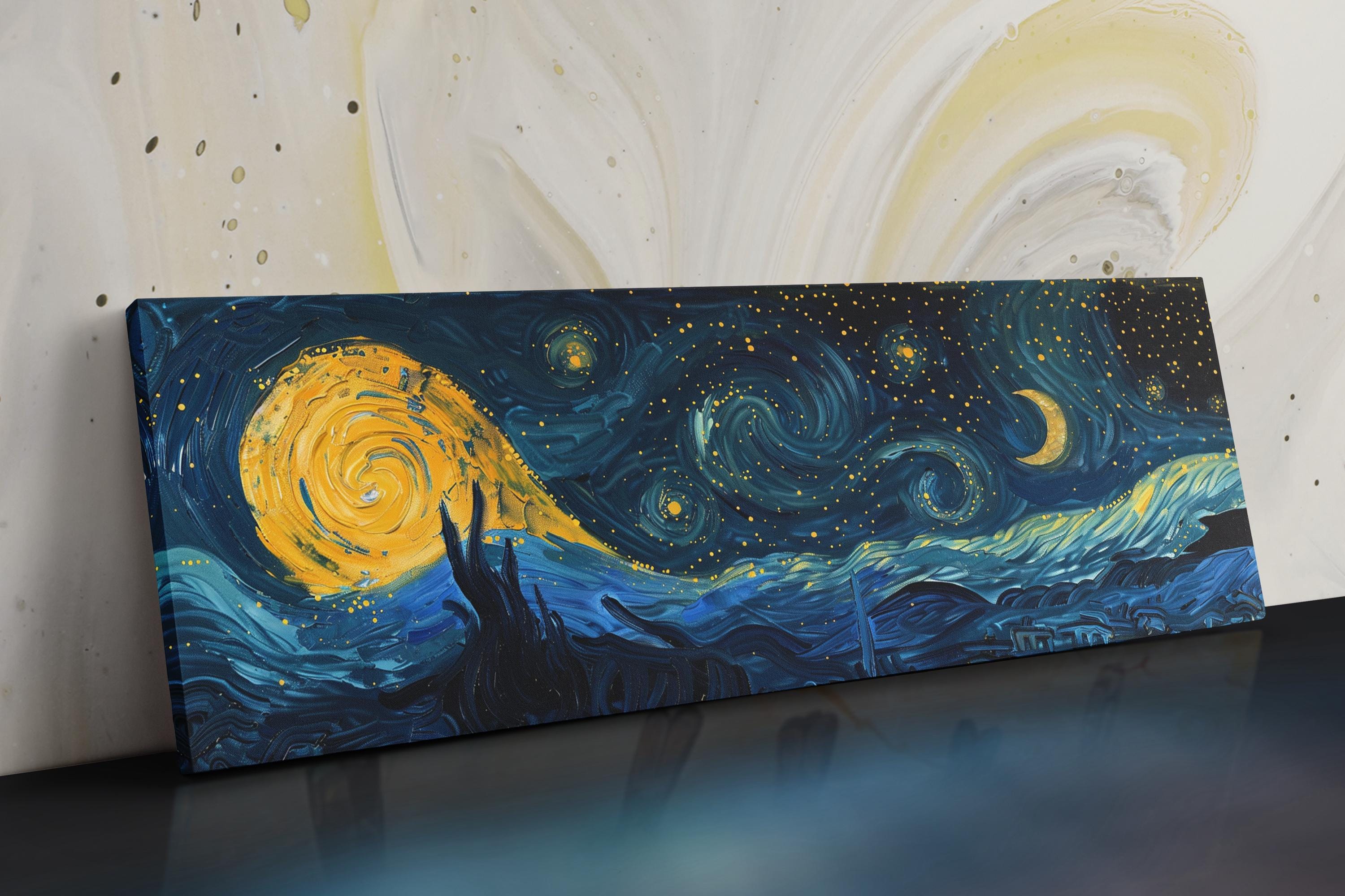 a painting of a starry night with a lighthouse in the foreground