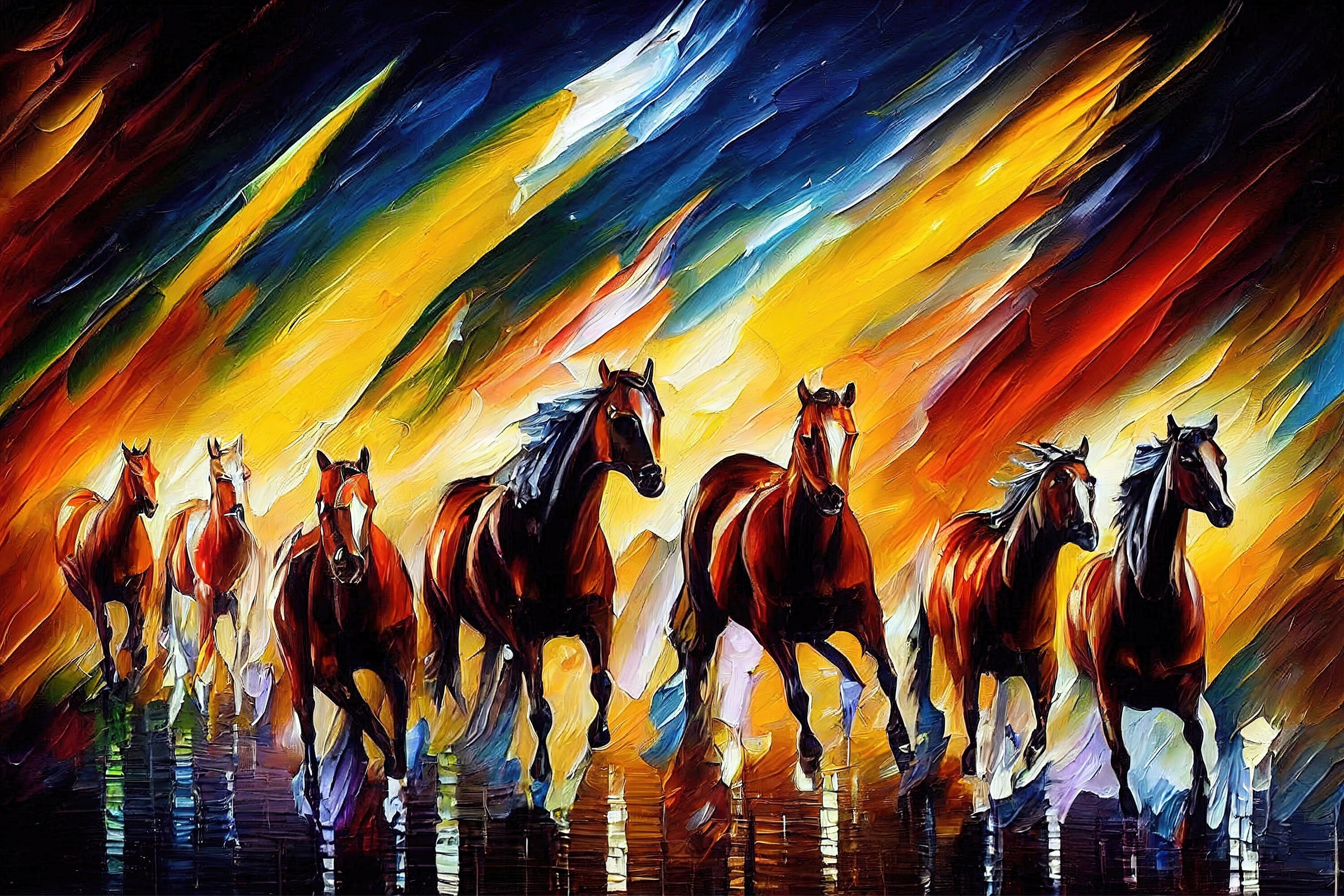 Wild Horses Canvas Print – Vibrant Horse Painting on Artist Grade Canvas