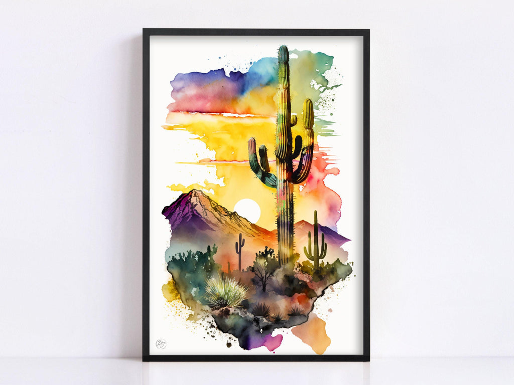 Sunset Over Desert: Watercolor Desert Landscape Print, Giclee Print Canvas, Artist Paper, Watercolor Paper, Available in Extra Large Sizes