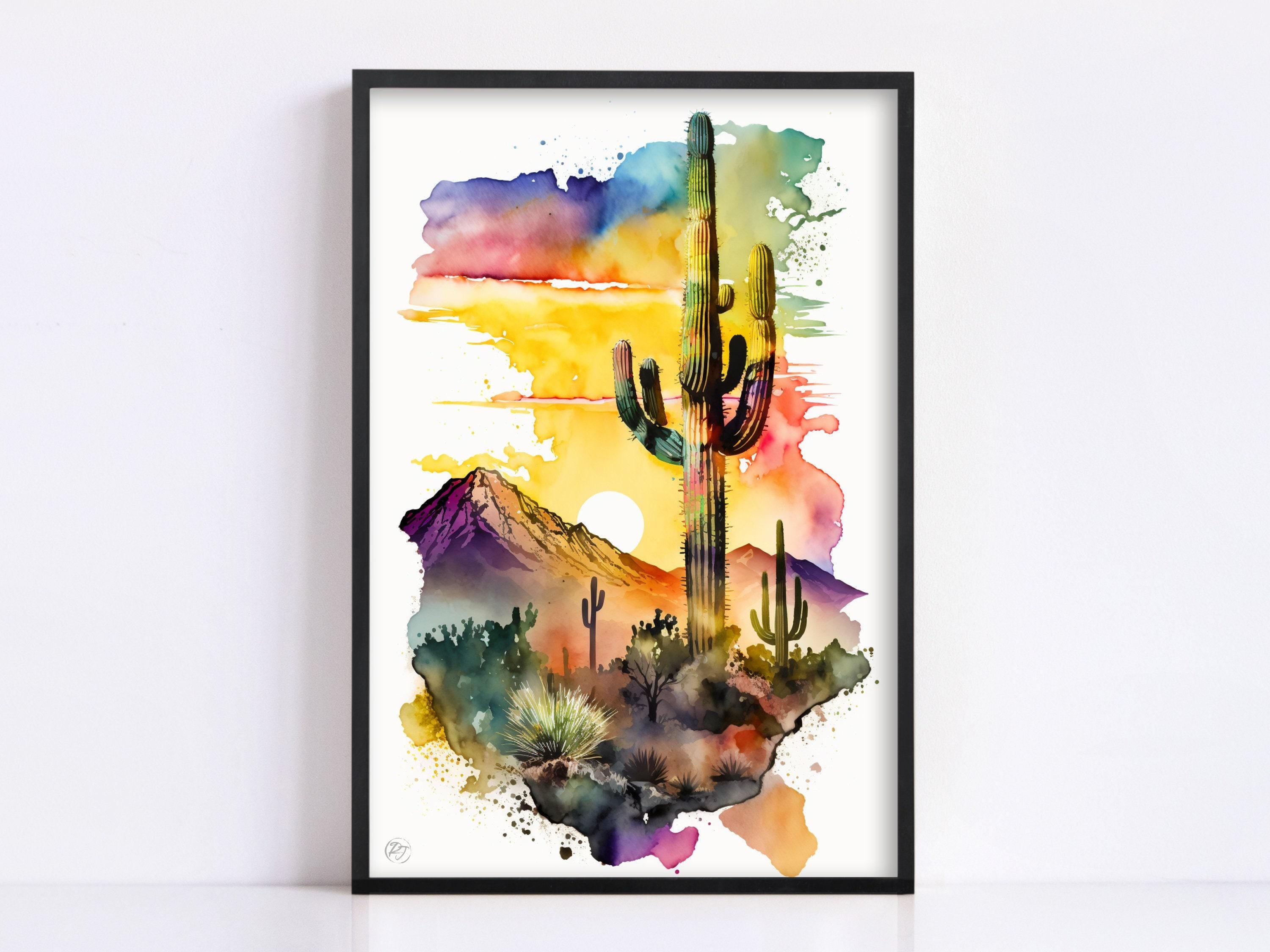 Sunset Over Desert: Watercolor Desert Landscape Print, Giclee Print Canvas, Artist Paper, Watercolor Paper, Available in Extra Large Sizes
