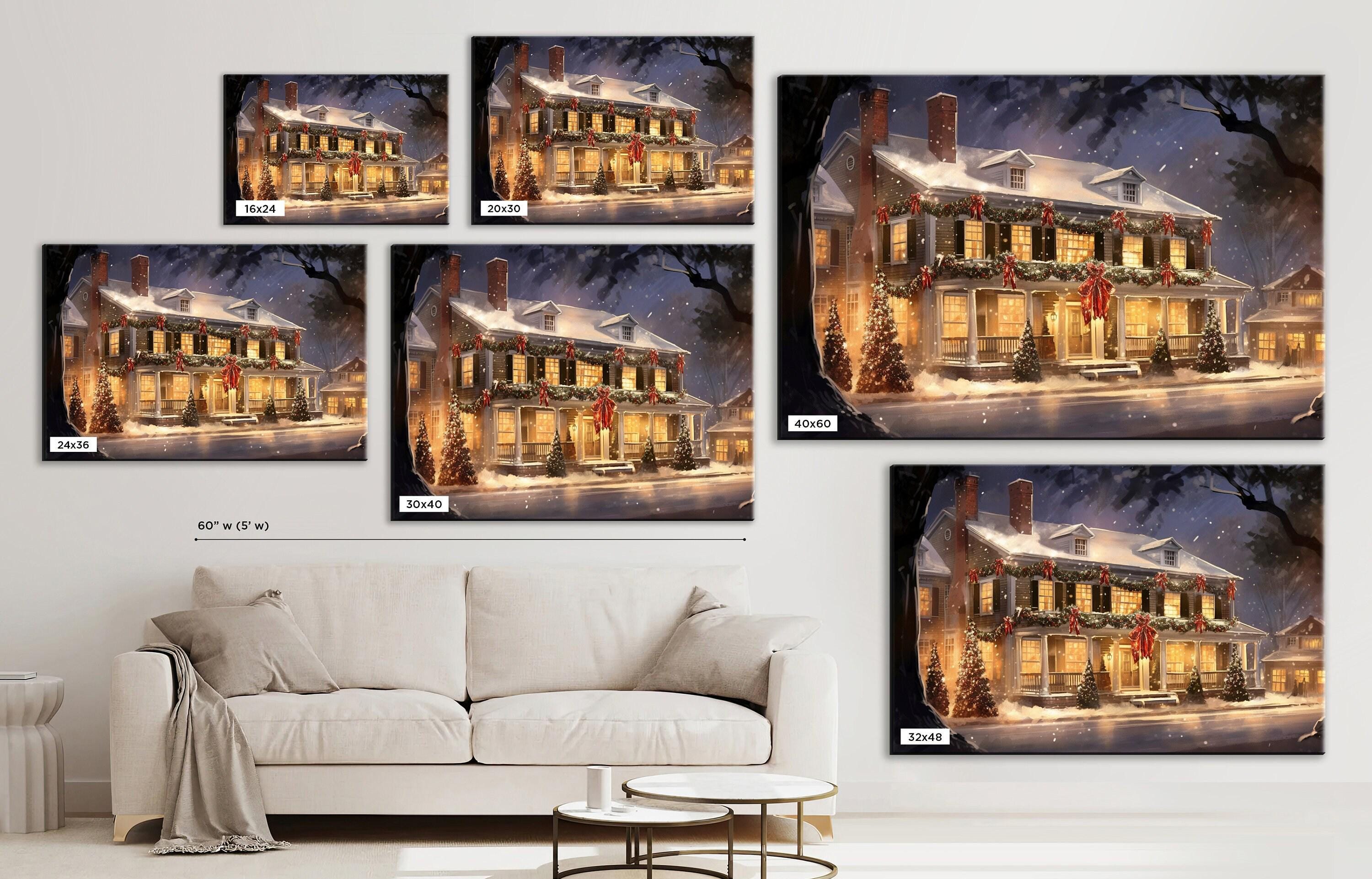 Cozy Christmas House Print - Holiday Wall Art on Gallery Wrapped Canvas, Extra Large Sizes