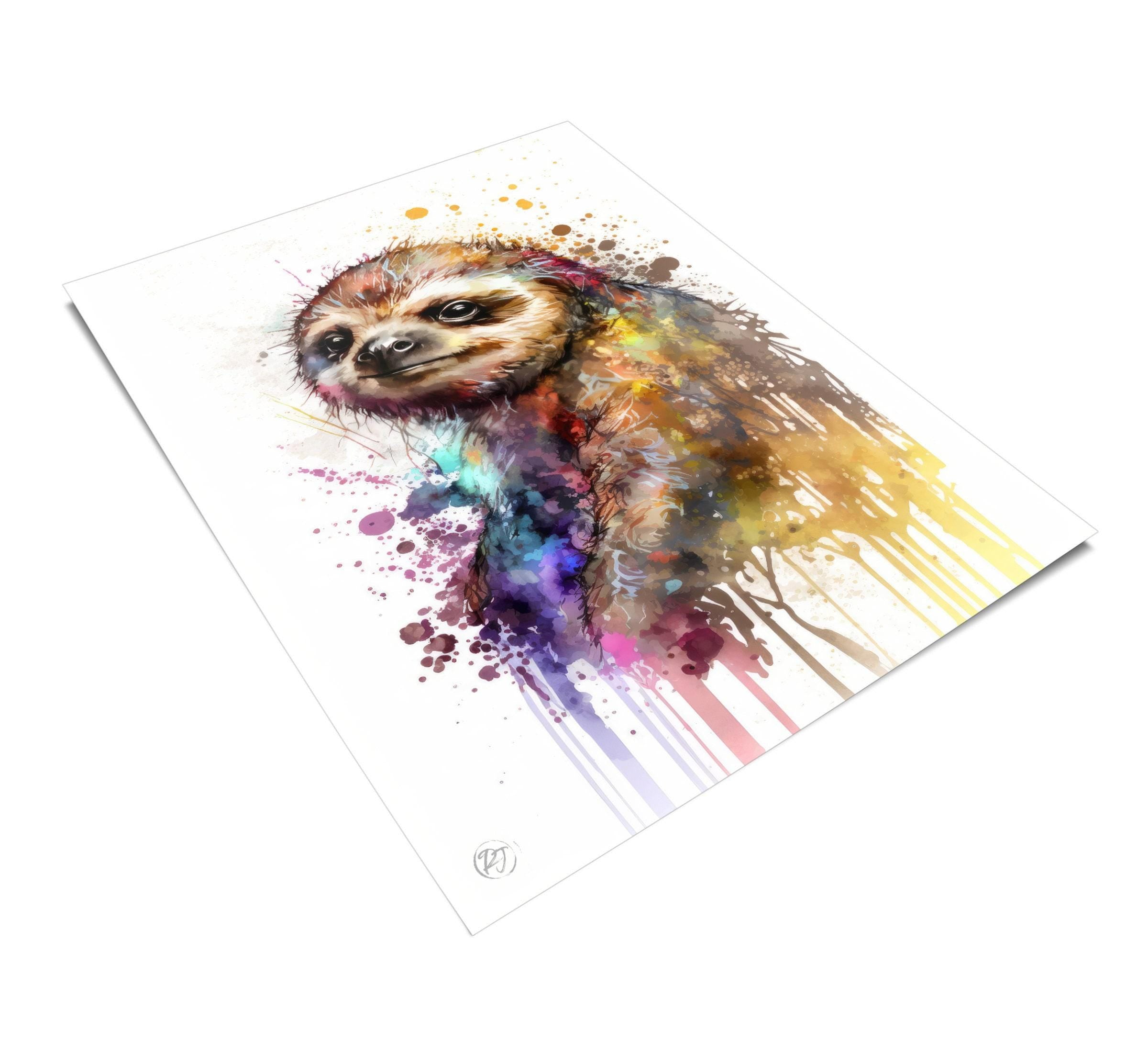 Sloth Watercolor Art Print, Nursery Animal Canvas Print, Cute Decor, Framed Kids Wall Art
