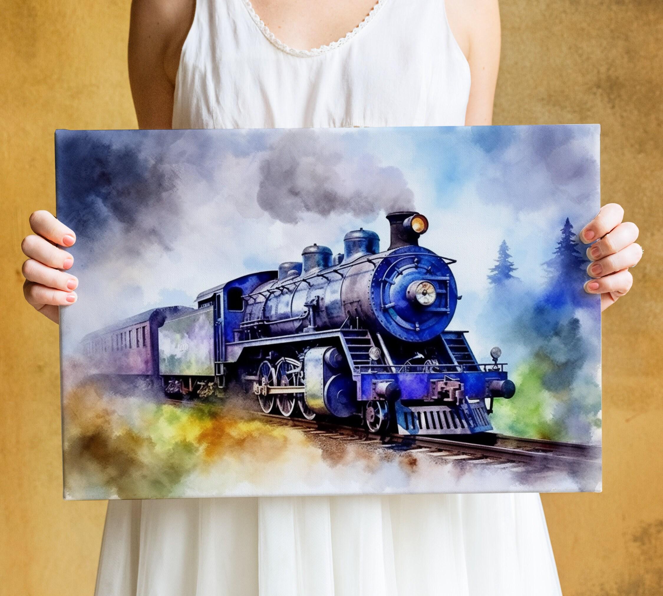 Railroad Beauty: Watercolor Train Art Print, Giclee Print on Canvas, Artist Paper, Watercolor Paper, Available in Extra Large Sizes