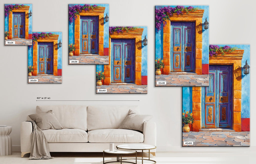 a living room with a couch and a painting on the wall