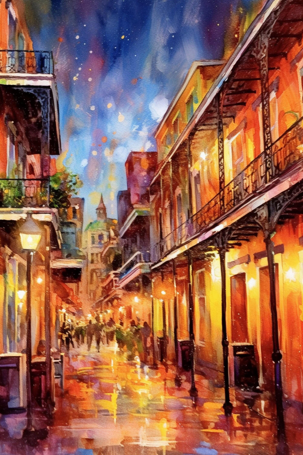 Bourbon Street Lights Watercolor – NOLA Wall Art, Giclee Print on Canvas, Artist Paper, Watercolor Paper, Available in Extra Large Sizes