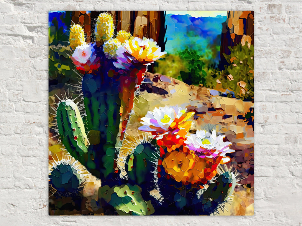 Desert Wall Art - Abstract Saguaro Cactus Bloom on Gallery Wrapped Canvas, Ready to Hang