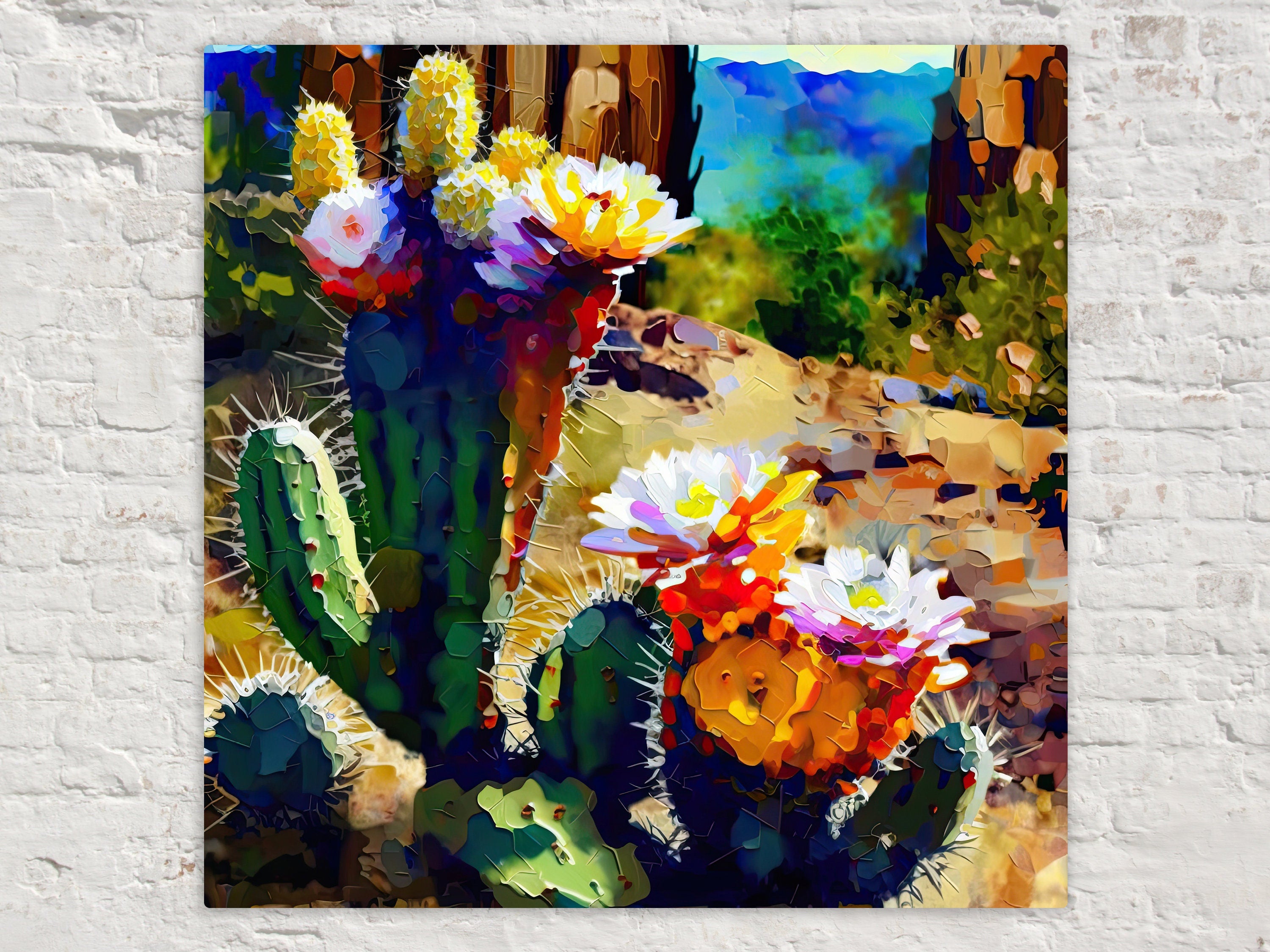 Desert Wall Art - Abstract Saguaro Cactus Bloom on Gallery Wrapped Canvas, Ready to Hang