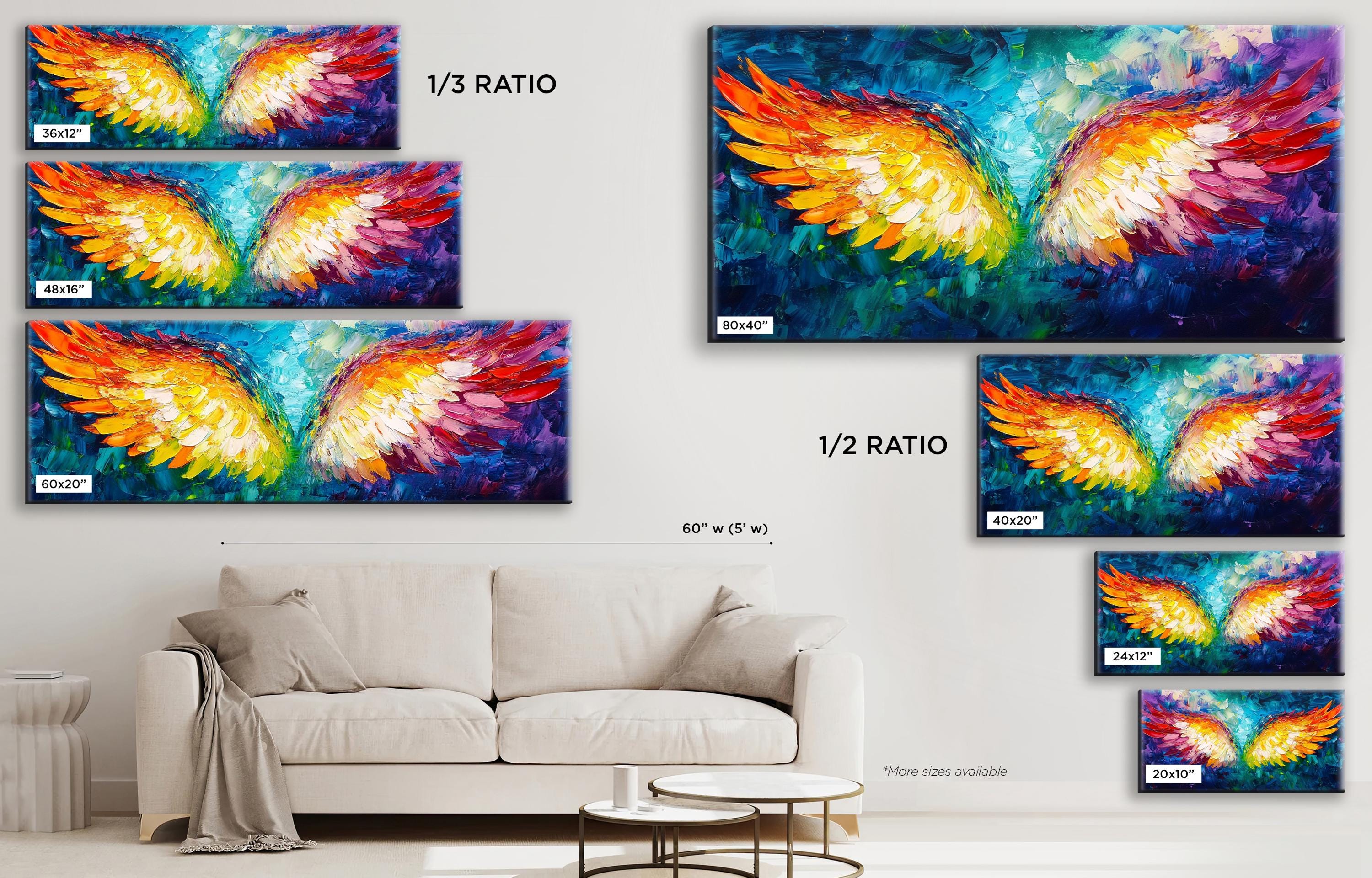 a living room with a couch and paintings on the wall