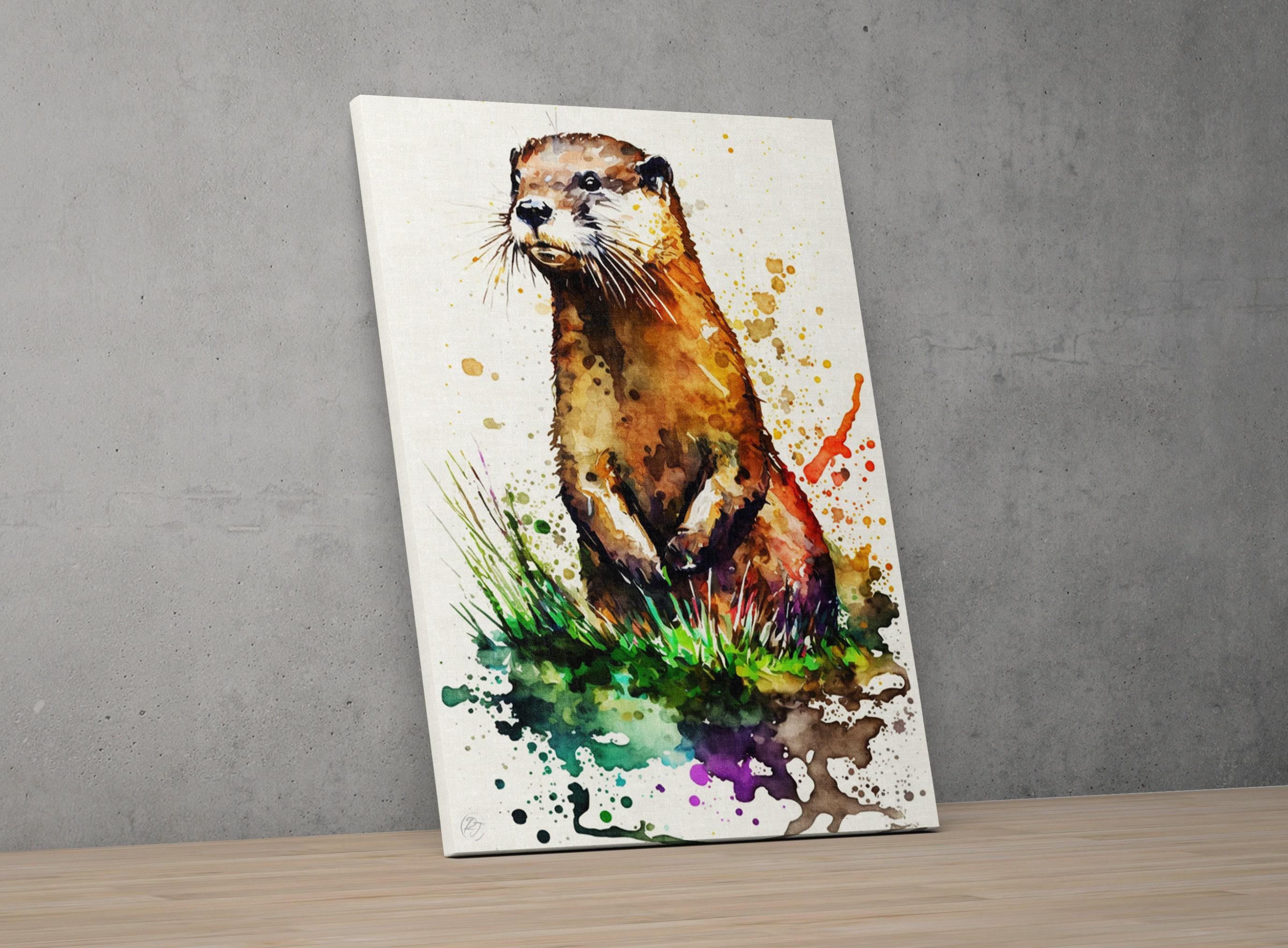 Nature's Acrobat: Watercolor Otter Wall Art Print, Giclee Print on Canvas, Artist Paper, Watercolor Paper, Available in Extra Large Sizes
