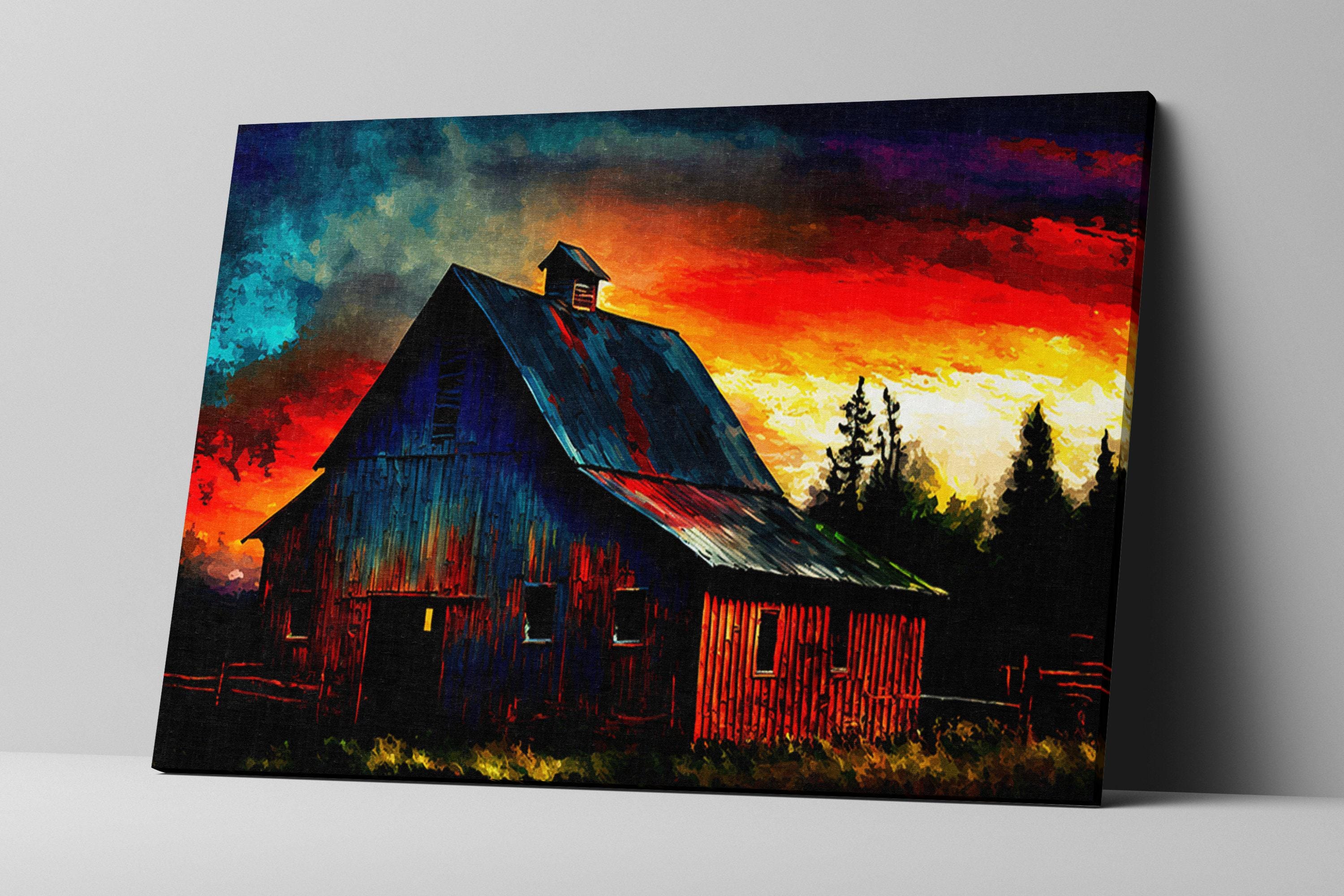 Farmhouse Canvas Art - Vintage Farm Landscape Art | Large Canvas Print With Wood Frame