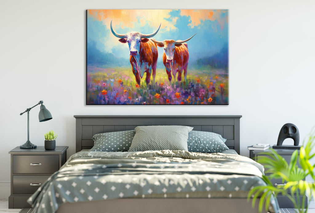 Texas Longhorn Wall Art - Large Canvas Art Print With Rustic Western Decor
