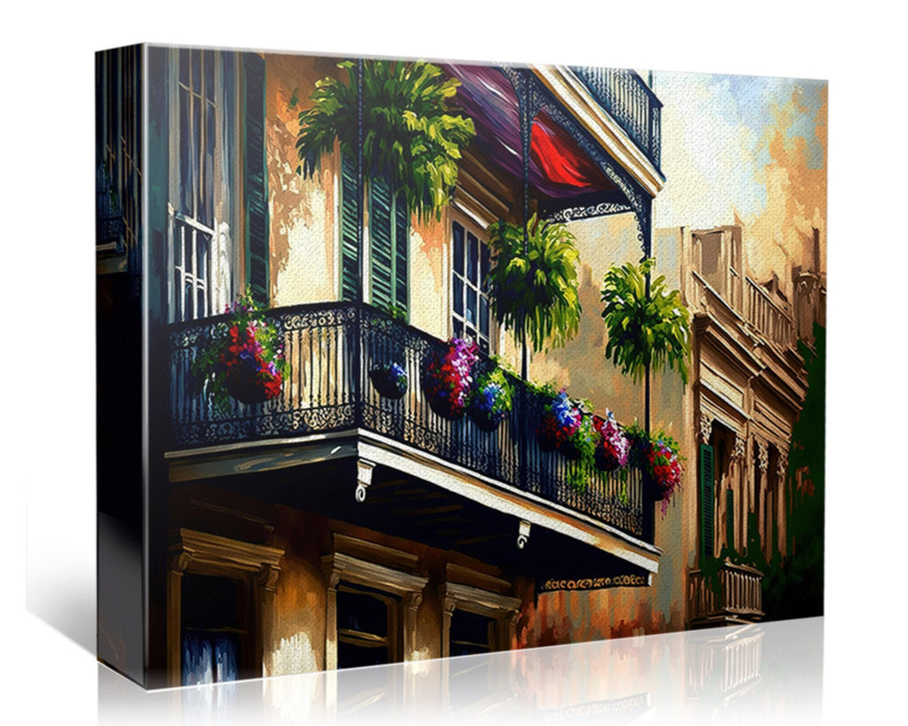 New Orleans Wall Art - French Quarter Painting | Vibrant NOLA Balcony Art Canvas