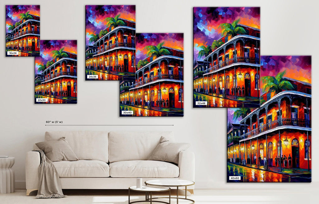 New Orleans Canvas Art - Vibrant Bourbon Street Painting on Real Wood Frame