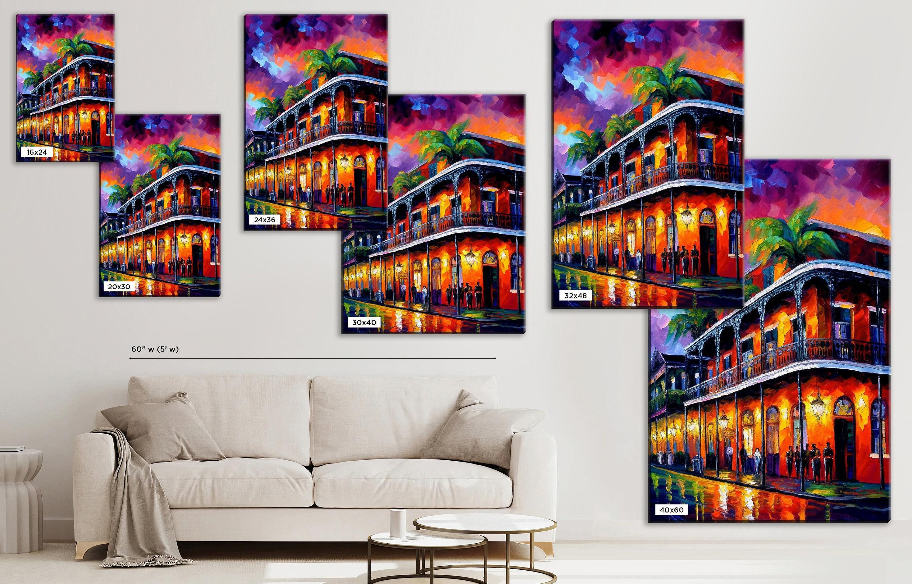 New Orleans Canvas Art - Vibrant Bourbon Street Painting on Real Wood Frame