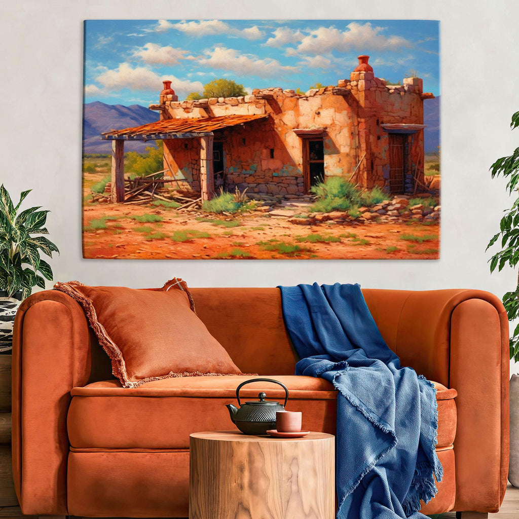 Spanish Adobe Wall Art – Rustic Western Canvas with Vibrant Giclée Print, Ready to Hang