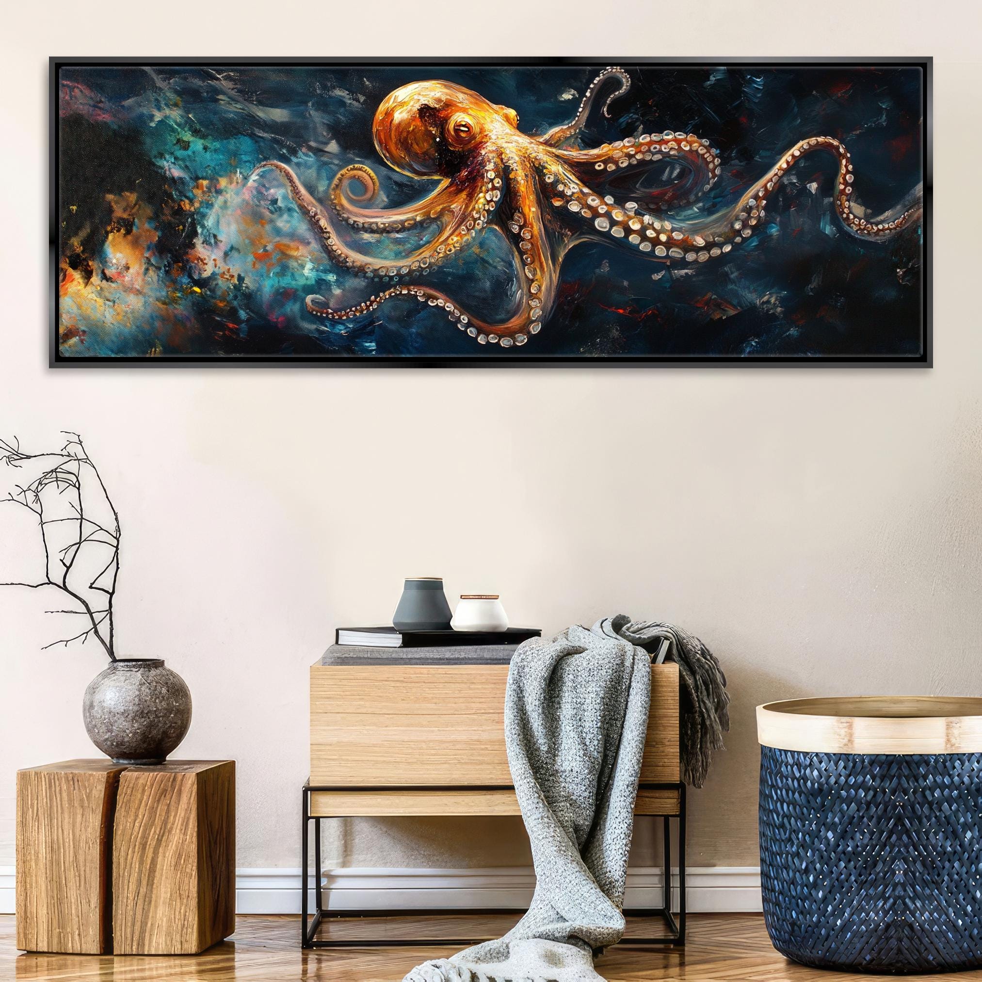 a painting of an octopus on a wall