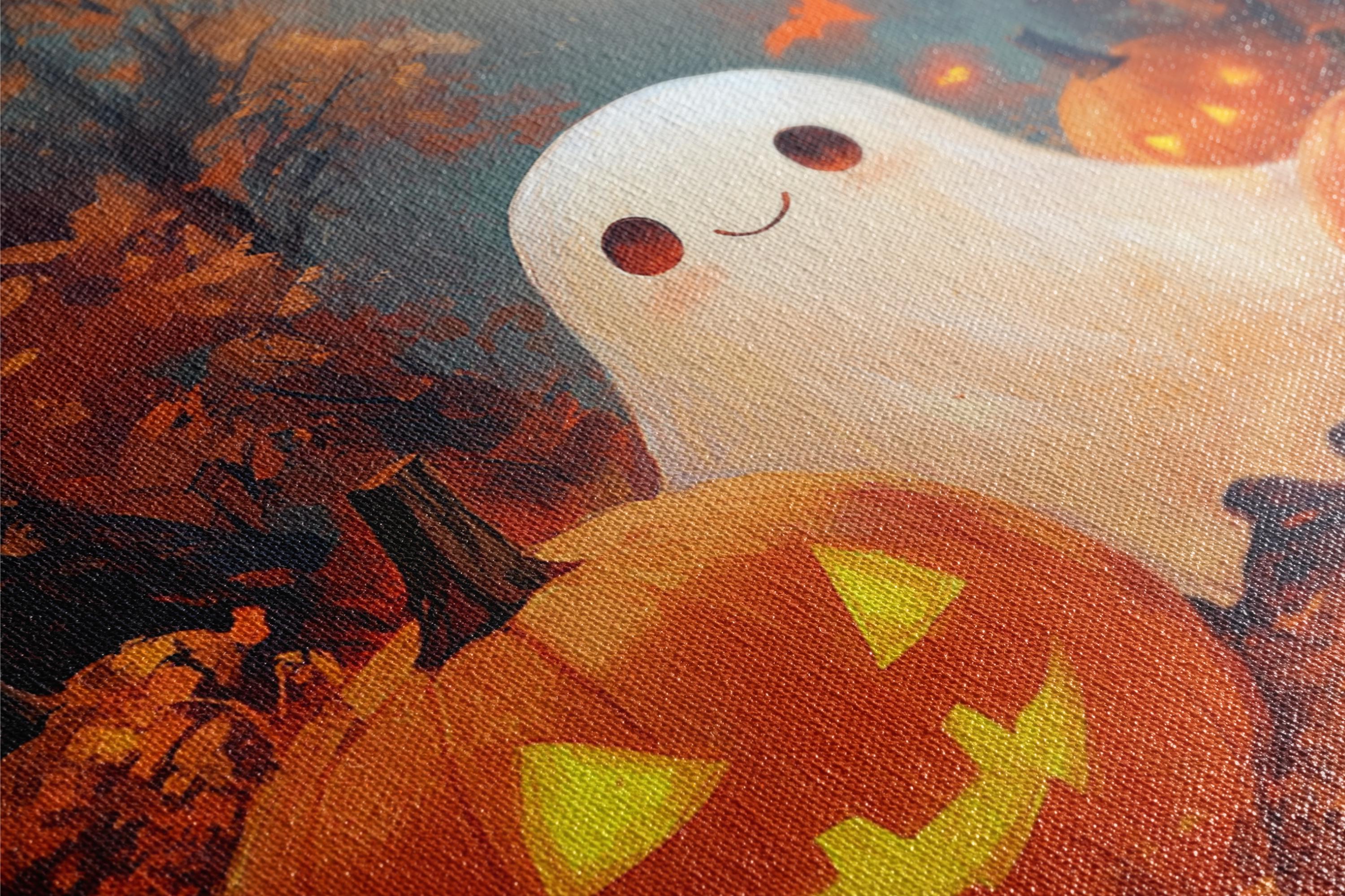 Cute Ghost Wall Art – Extra Large Halloween Canvas | Festive Pumpkin Painting