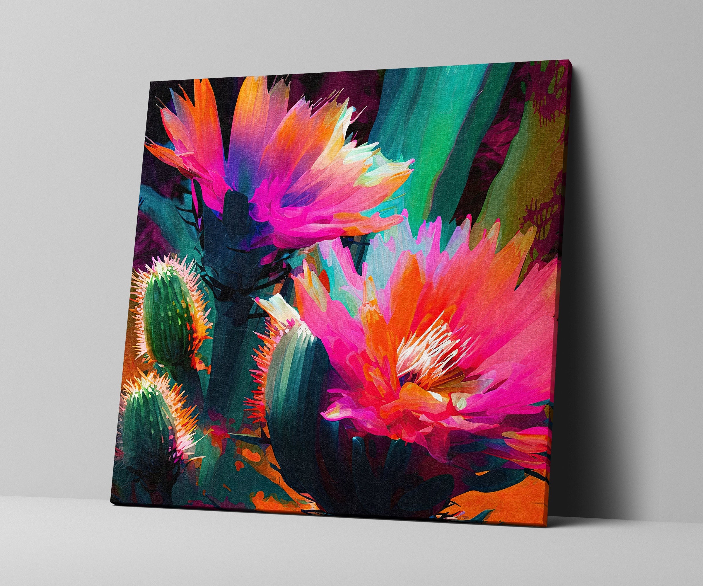 Desert Cactus Art – Pink Saguaro Flower Giclée Print on Gallery Wrapped Canvas